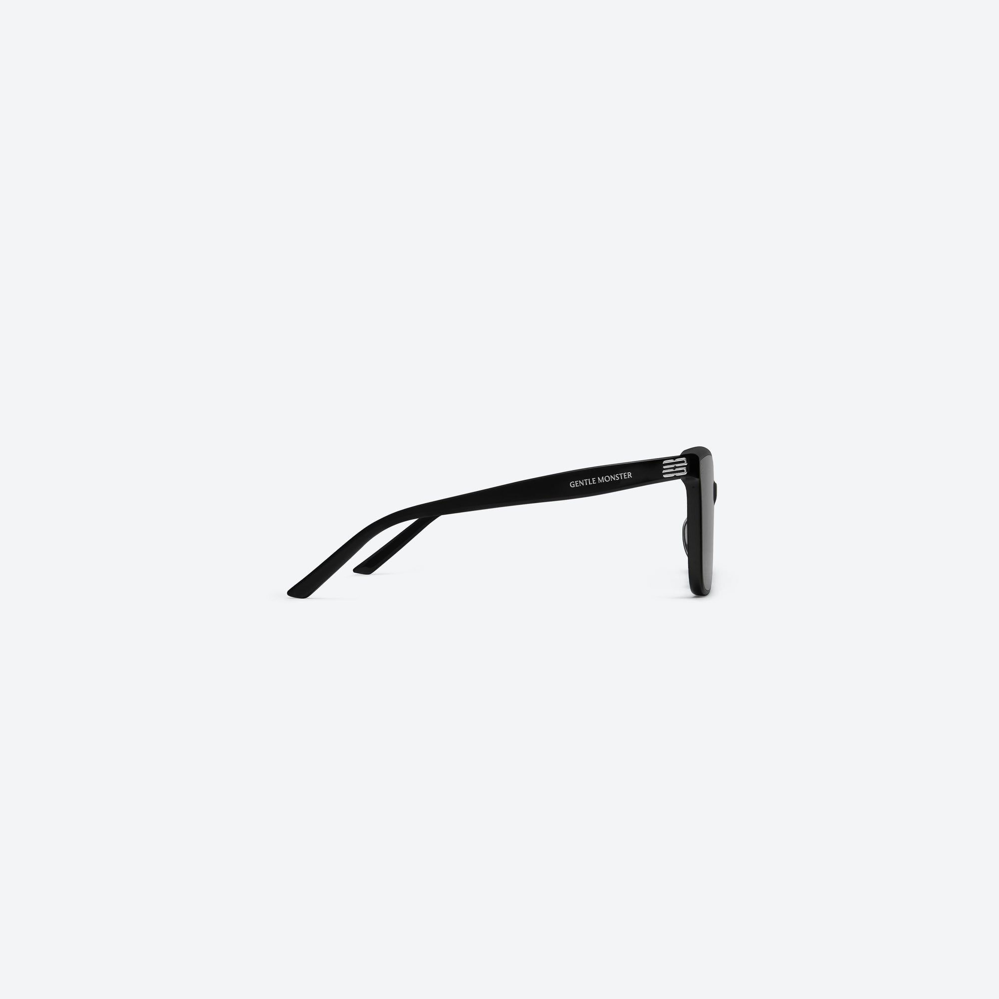 A detailed right view of Gentle Monster Piana 01(G) Black Acetate framed Square sunglasses.