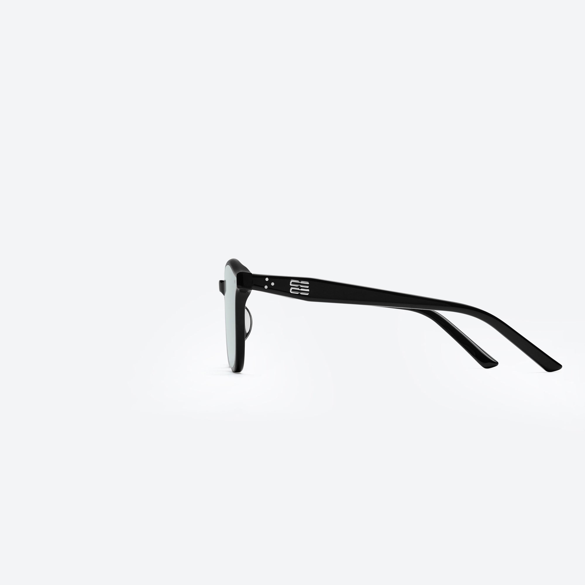 A detailed left view of Gentle Monster Jude 01(GR) Black Acetate framed Round sunglasses.
