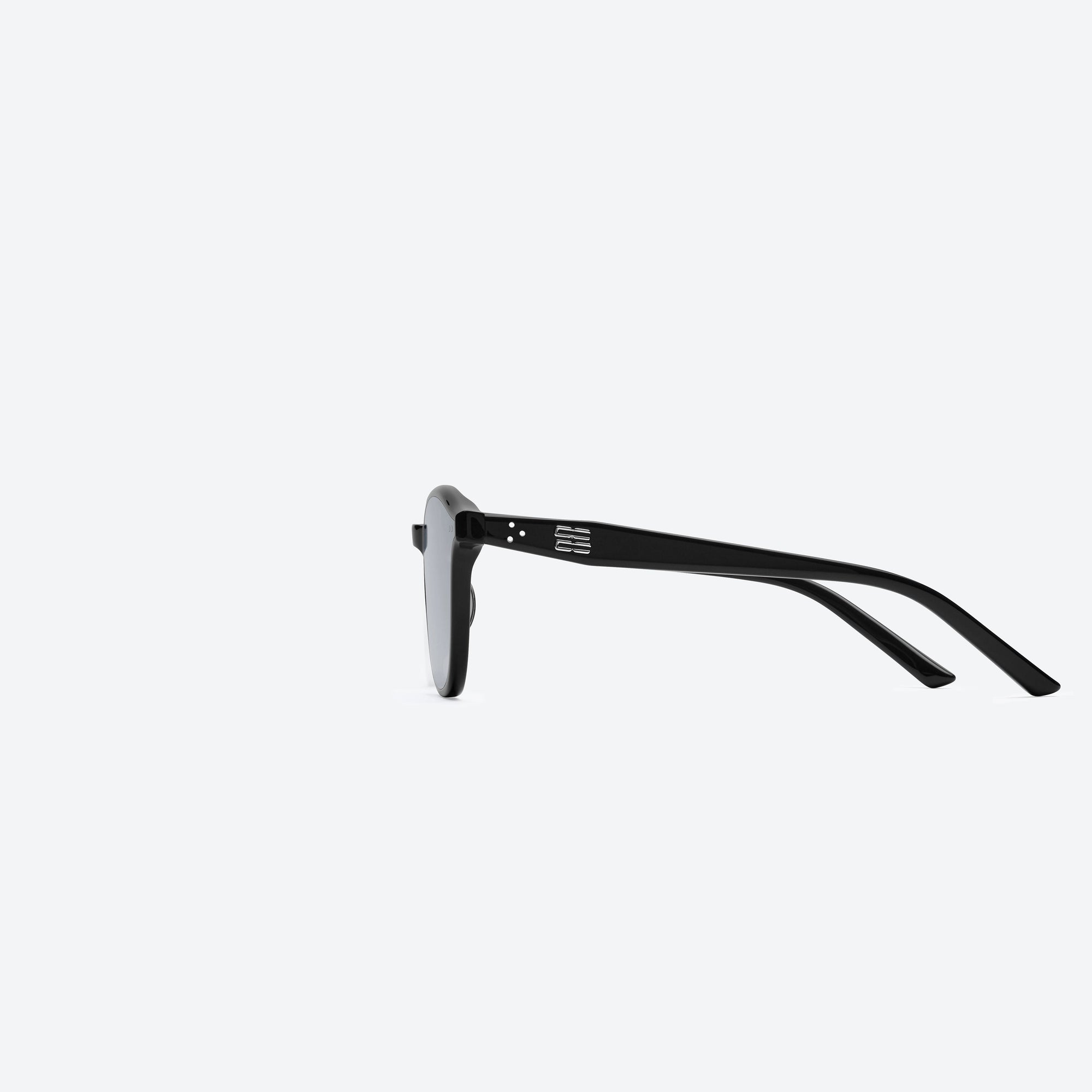 A detailed left view of Gentle Monster Jude 01(BL) Black Acetate framed Round sunglasses.