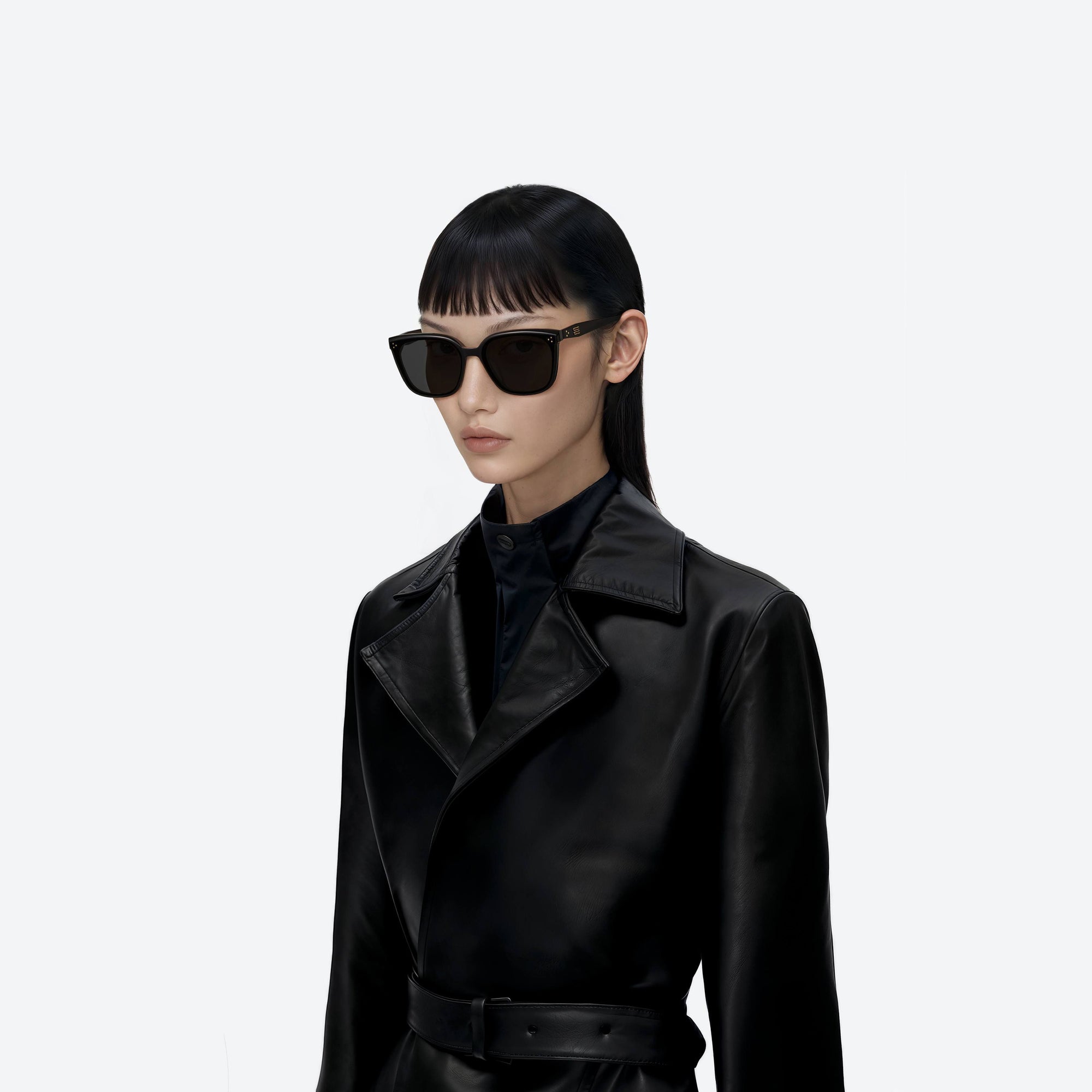 Model wearing the Loloe 01 Black Acetate framed Square sunglasses.