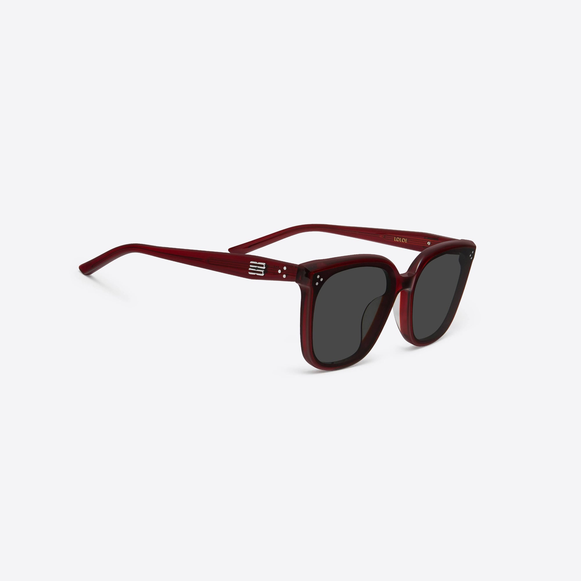 45-degree detailed view of Gentle Monster Loloe RC3 Red Acetate framed Square sunglasses.