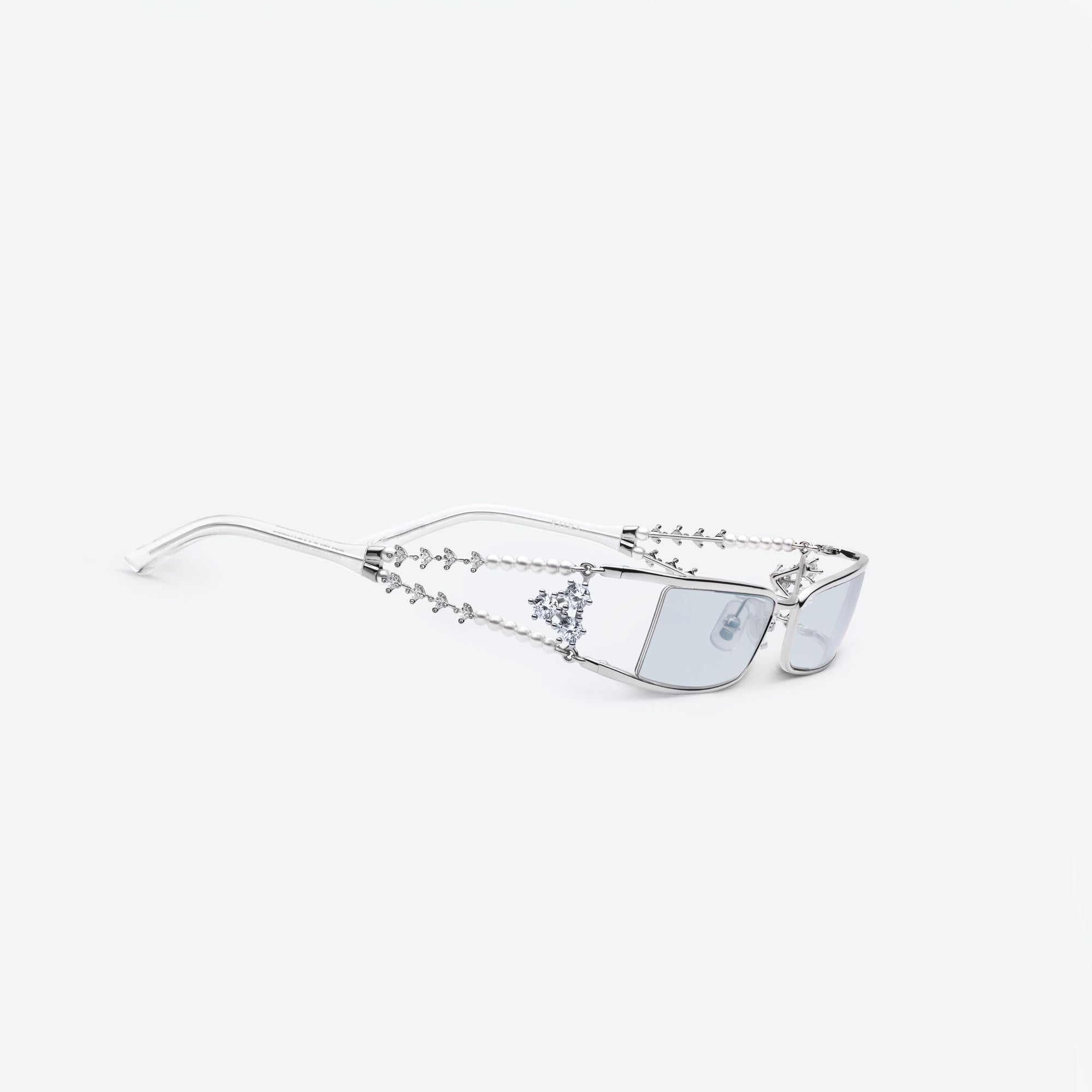 45-degree detailed view of Gentle Monster Kiira 02(BLM) Silver Metal framed Square sunglasses.
