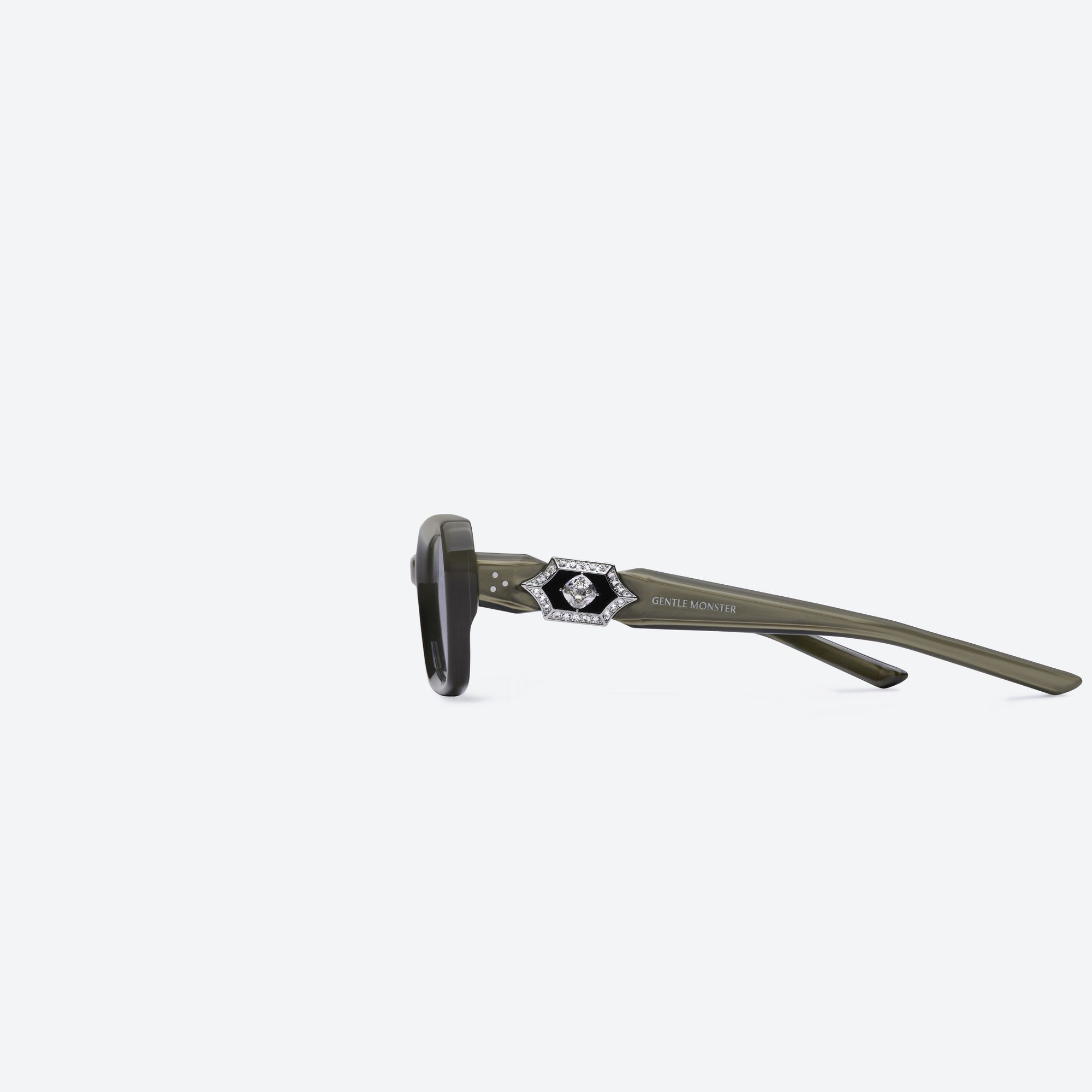 A detailed left view of Gentle Monster Phantom BRC16 Brown Acetate framed Square sunglasses.