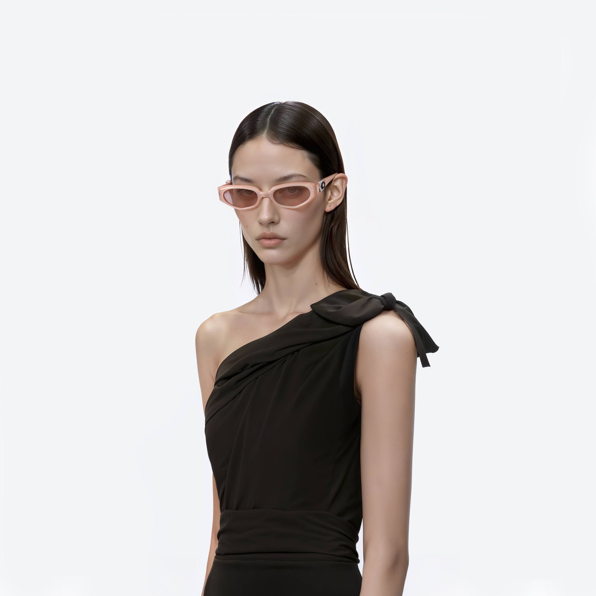 Model wearing the Ruvy Van PC15 Pink Acetate framed Cat-eye sunglasses.
