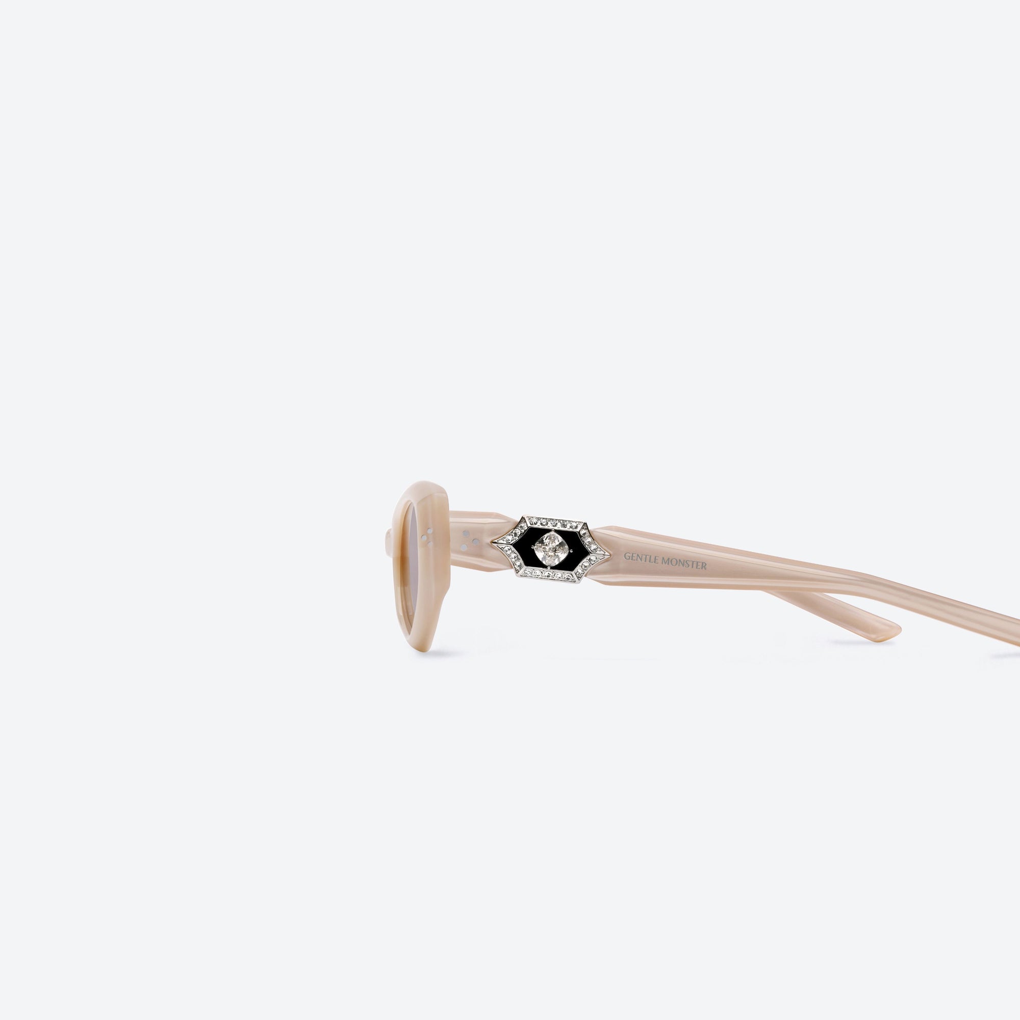 A detailed left view of Gentle Monster Ruvy Van PC15 Pink Acetate framed Cat-eye sunglasses.