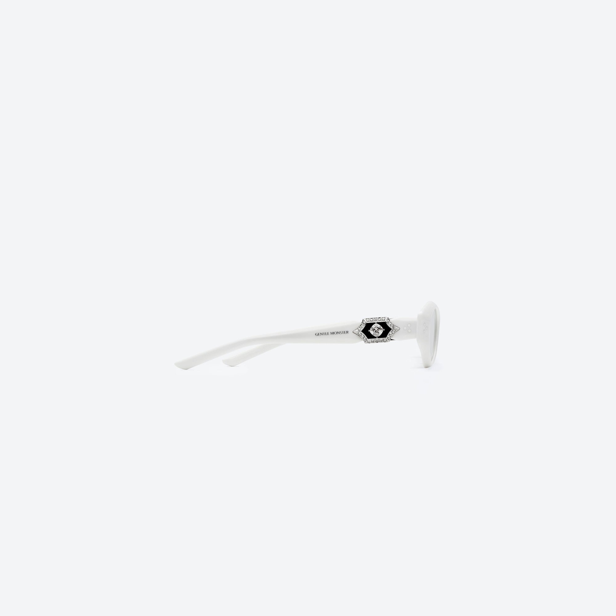 A detailed right view of Gentle Monster Vegax W2 White Acetate framed Oval sunglasses.