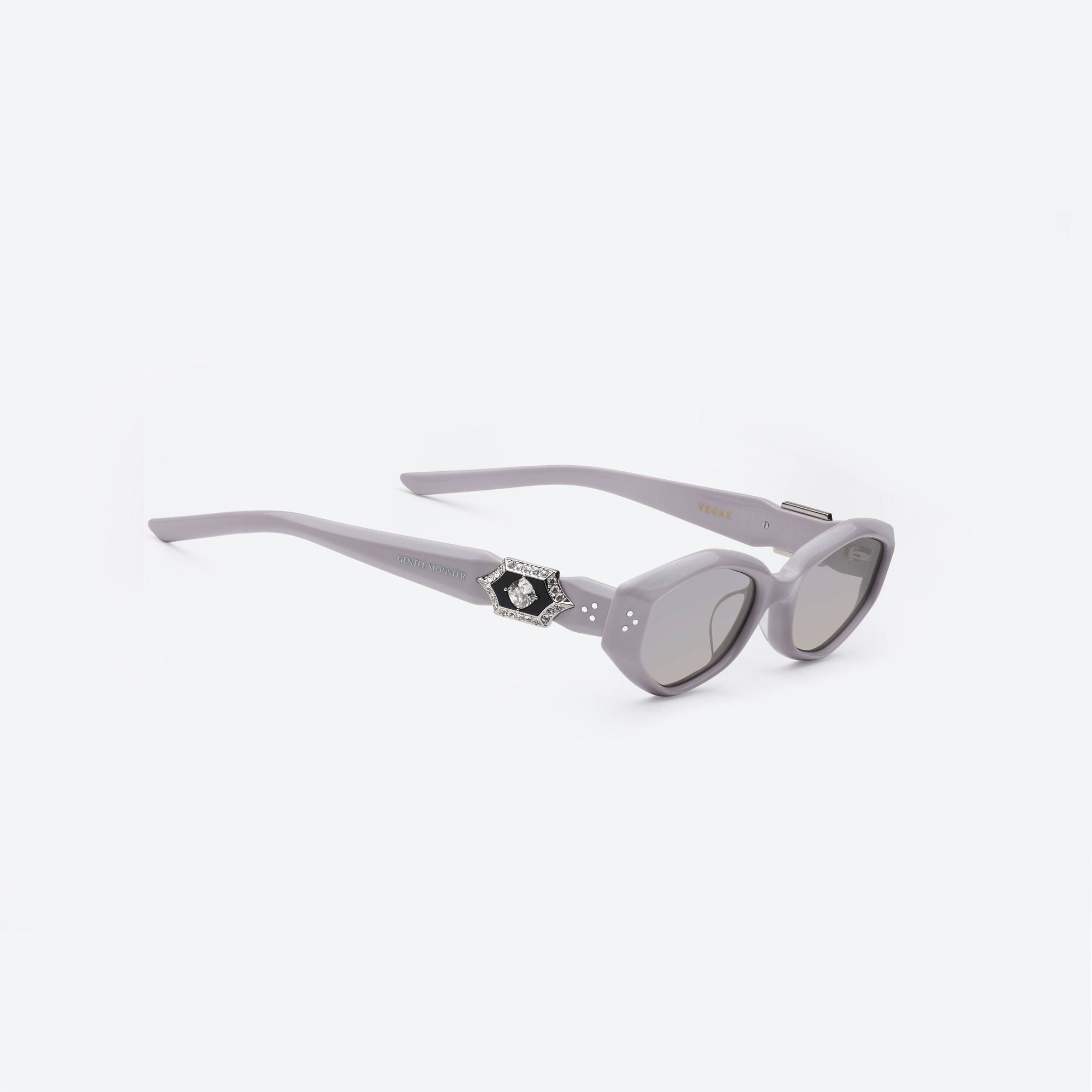 45-degree detailed view of Gentle Monster Vegax V4 Purple Acetate framed Oval sunglasses.