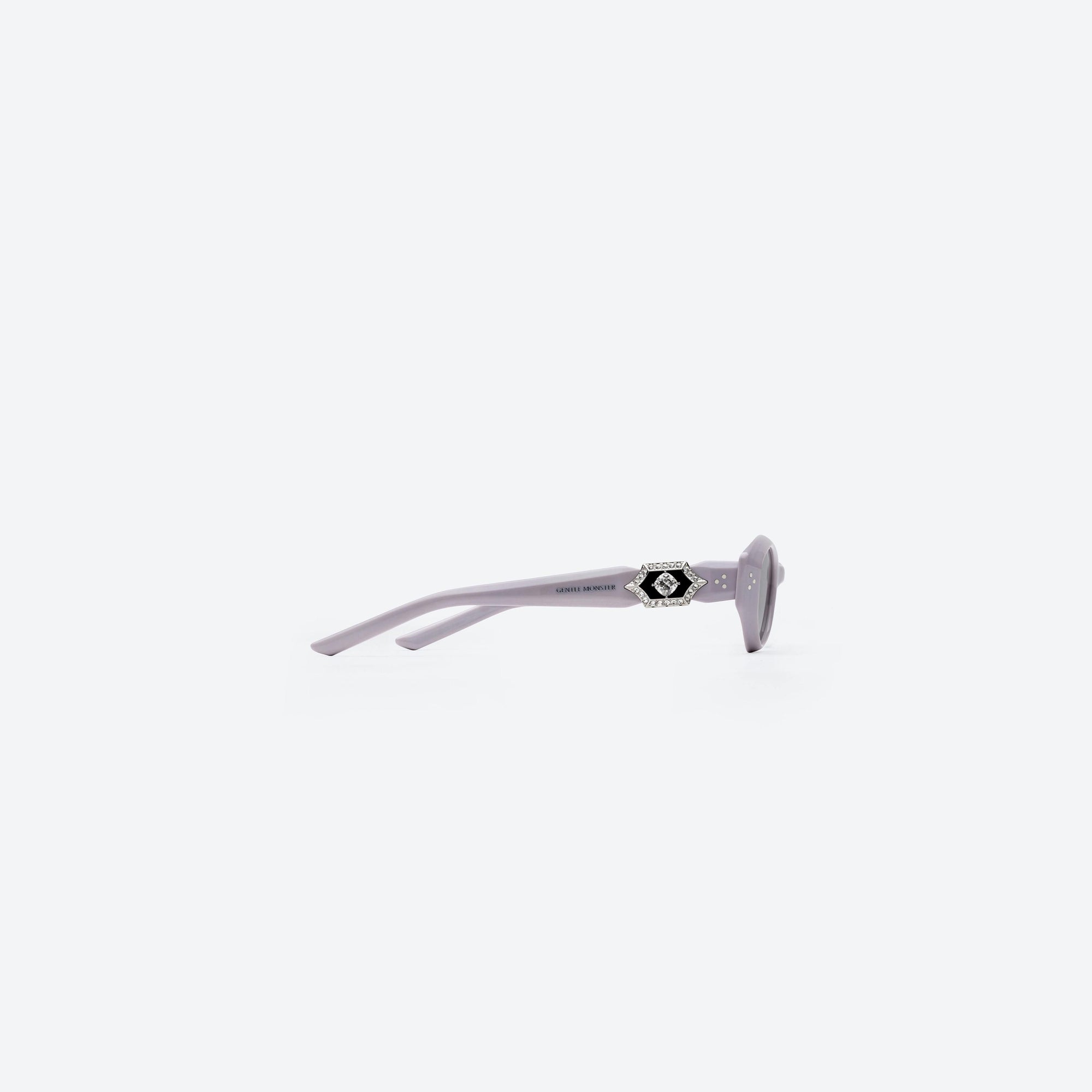 A detailed right view of Gentle Monster Vegax V4 Purple Acetate framed Oval sunglasses.