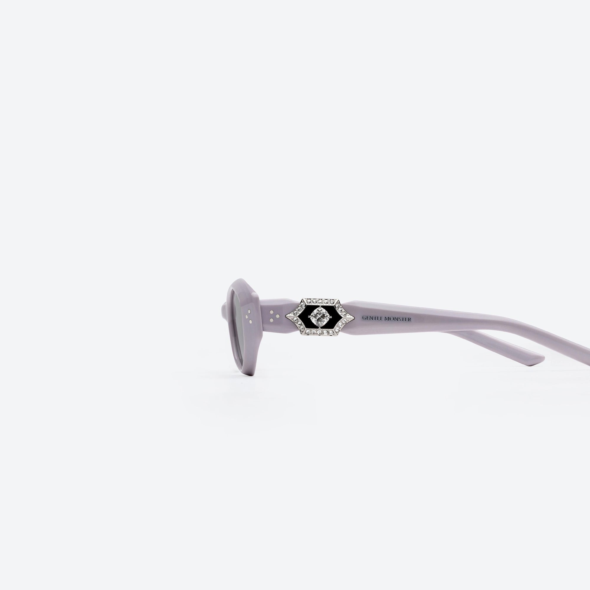 A detailed left view of Gentle Monster Vegax V4 Purple Acetate framed Oval sunglasses.