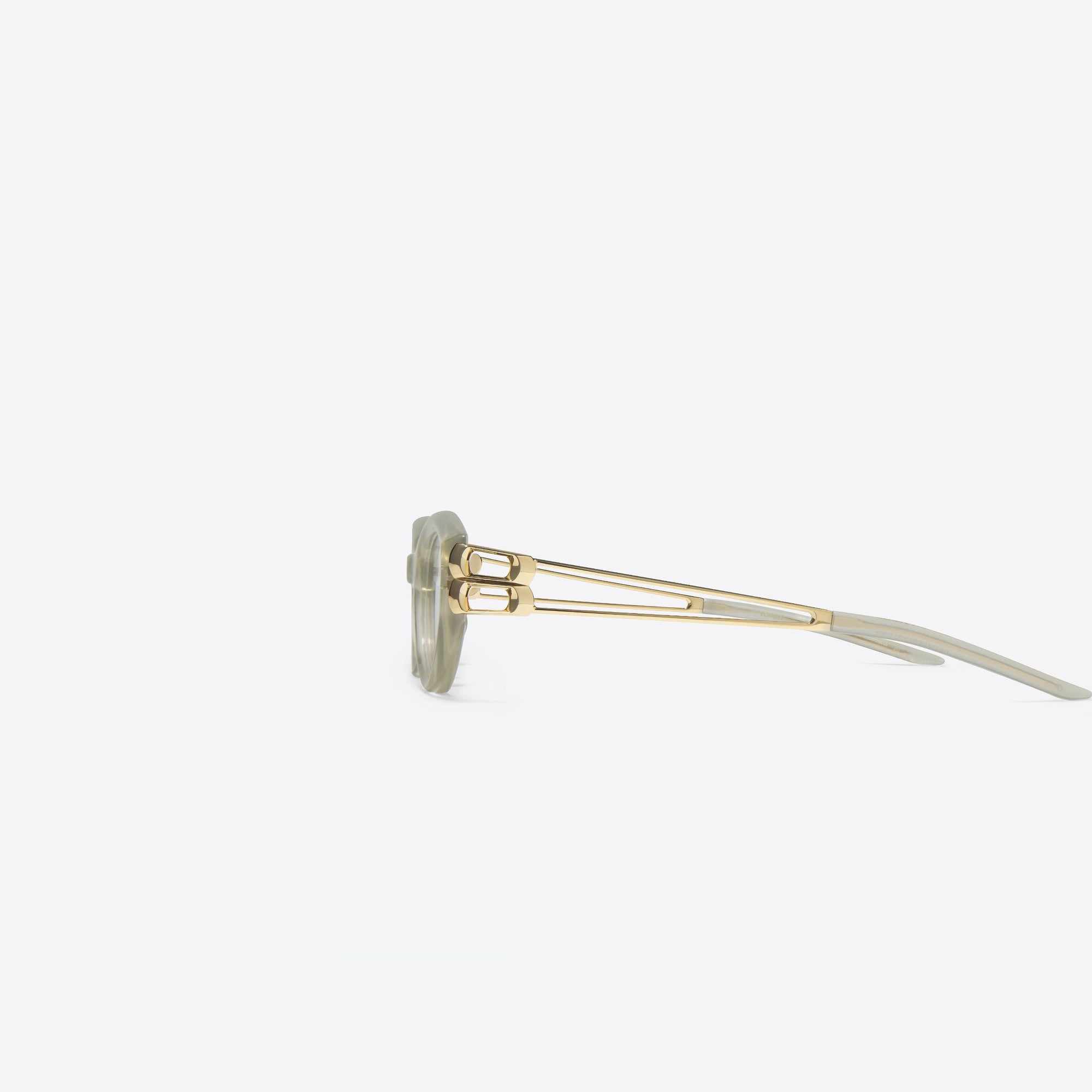 A detailed left view of Gentle Monster Kunst GC10 Gray Mixed framed Cat-eye sunglasses.