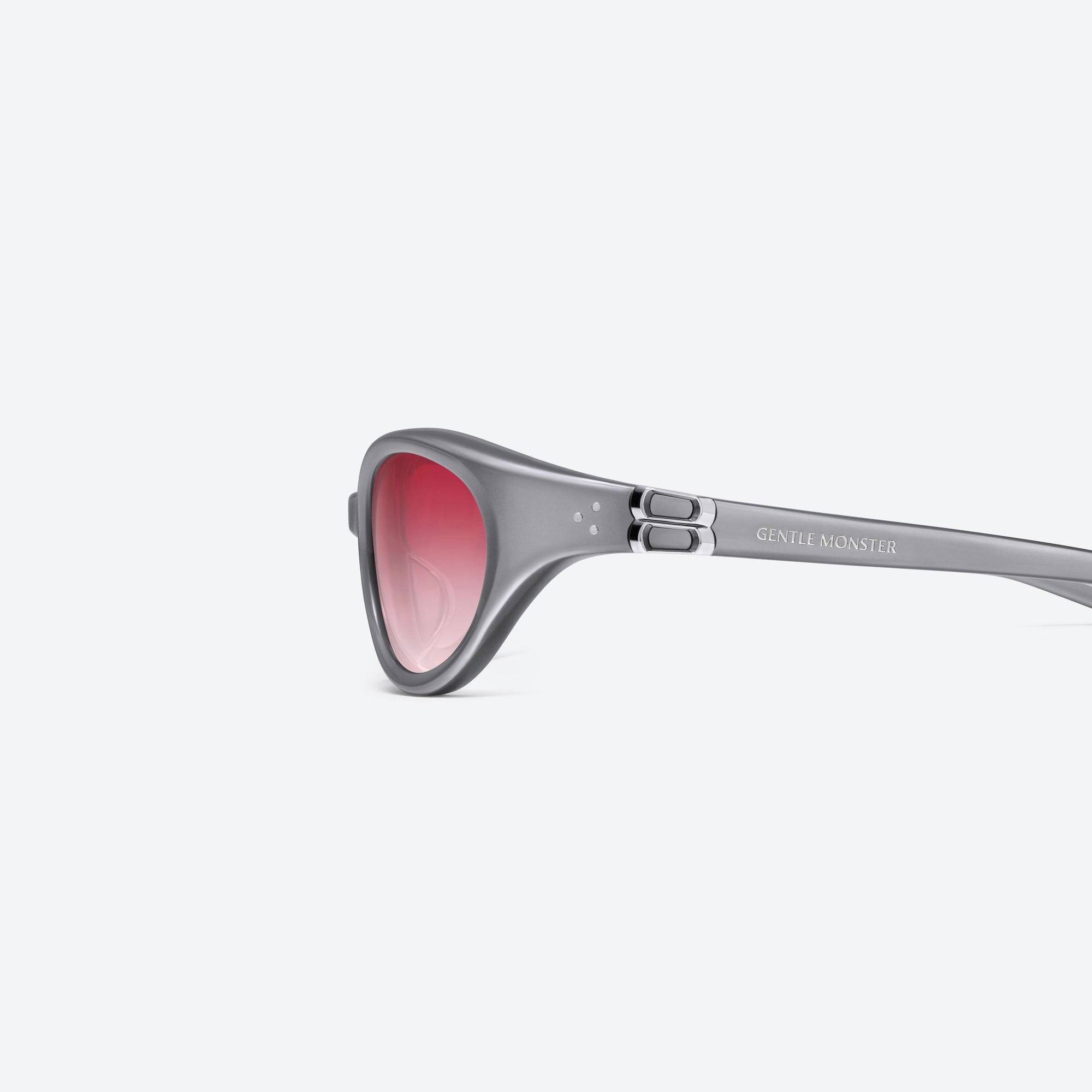 A detailed left view of Gentle Monster Ion G13 Gray Acetate framed Wraparound sunglasses.