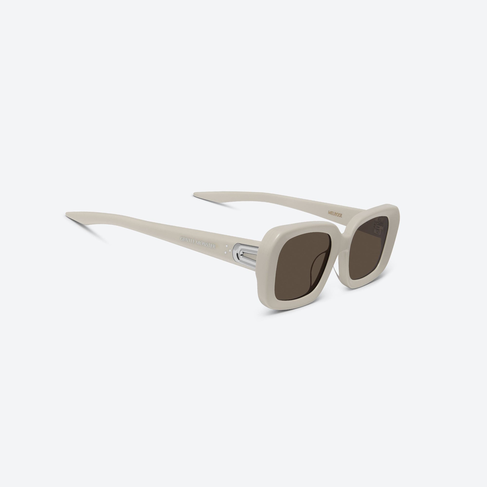 45-degree detailed view of Gentle Monster Melrose IV3 Ivory Acetate framed Square sunglasses.