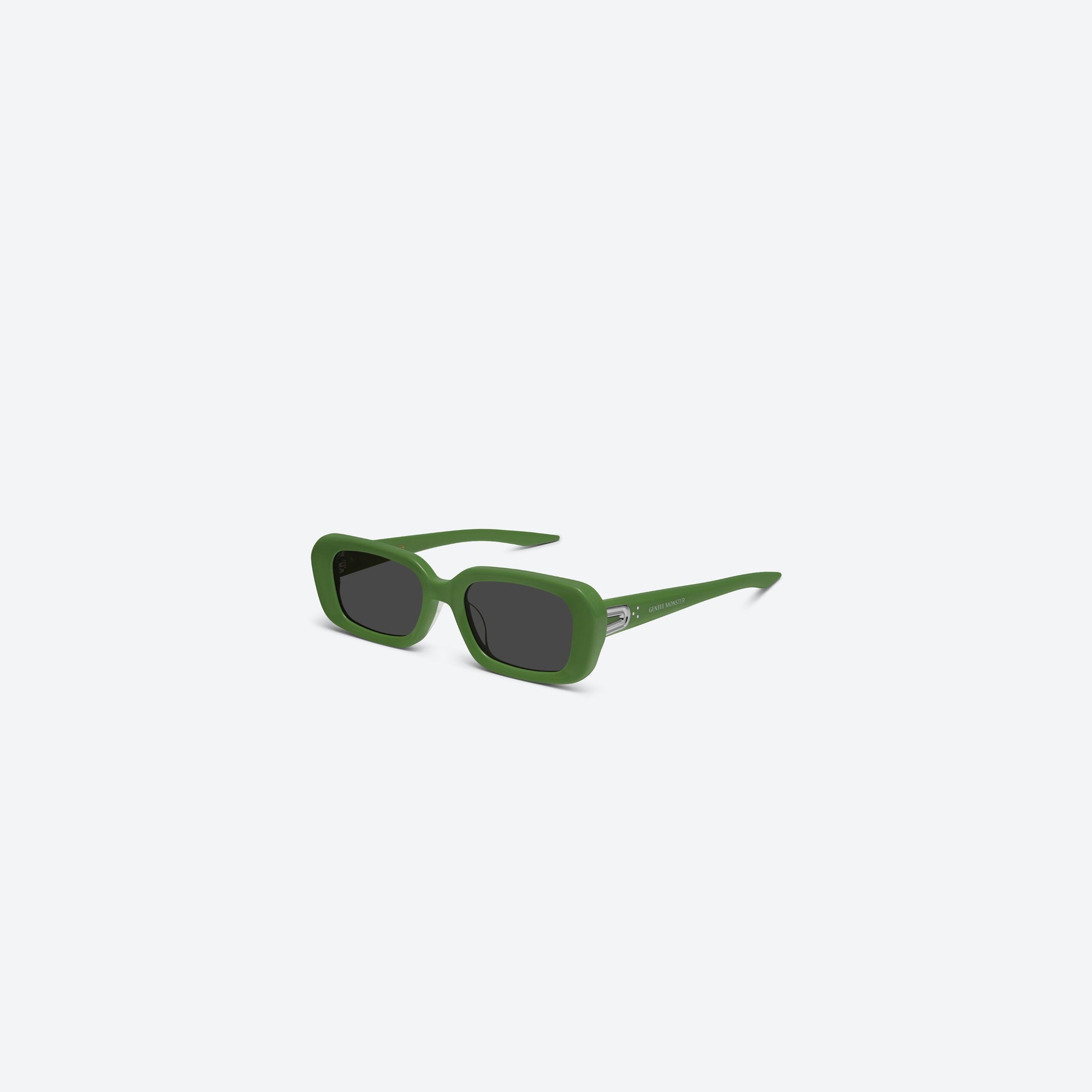 45-degree view of Gentle Monster Melrose GR7 Green Acetate framed Square sunglasses.
