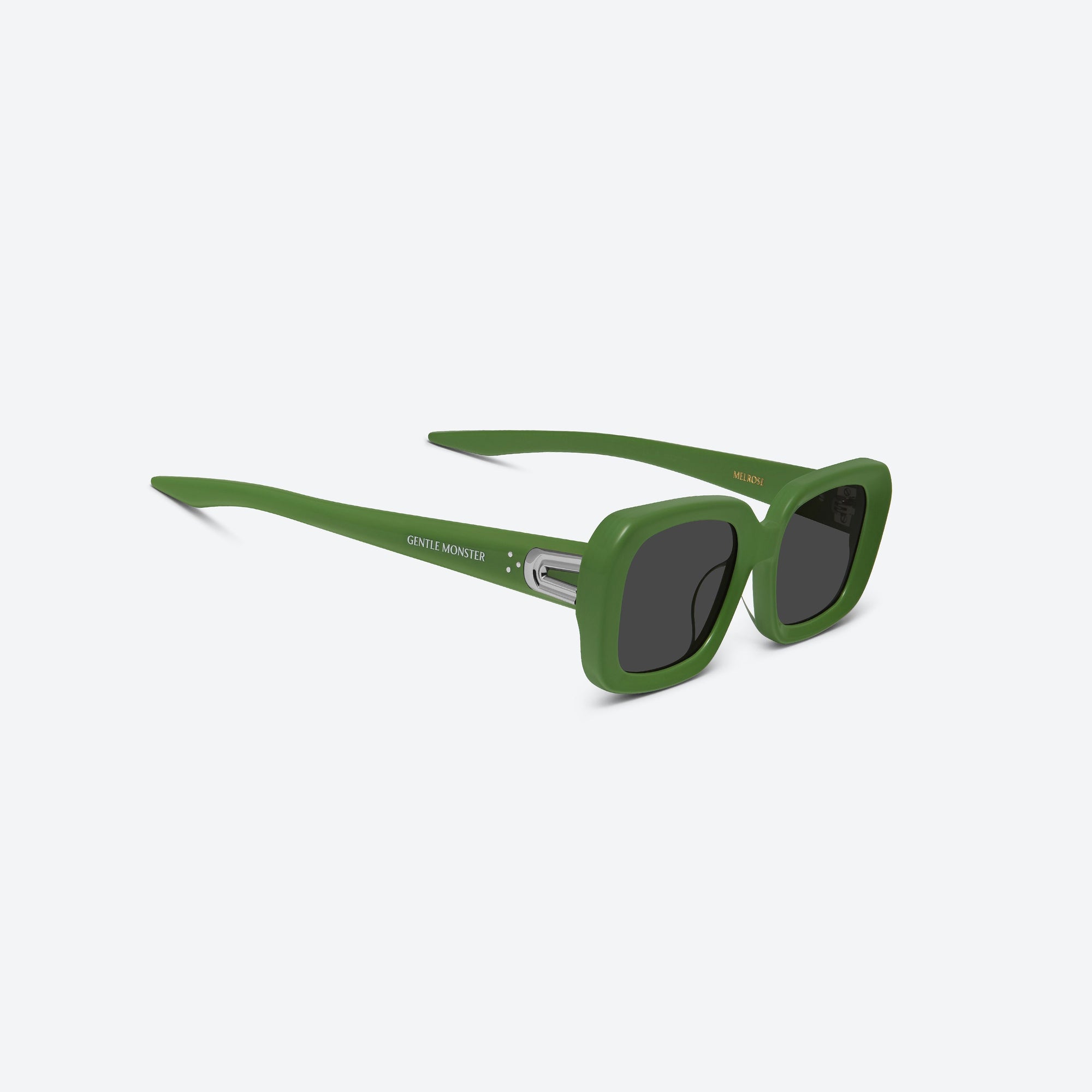 45-degree detailed view of Gentle Monster Melrose GR7 Green Acetate framed Square sunglasses.