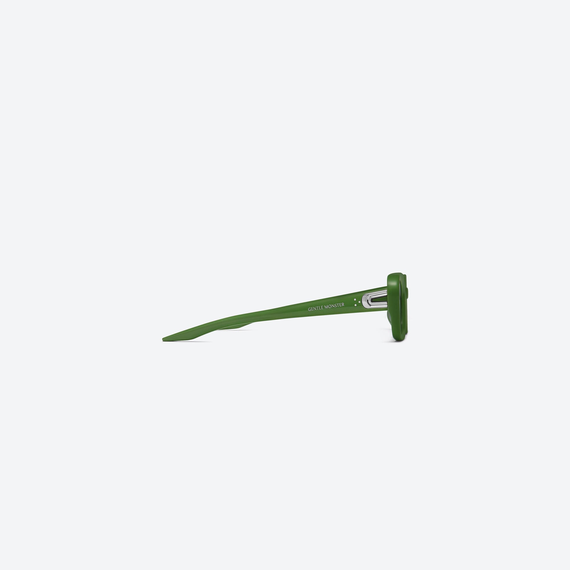 A detailed right view of Gentle Monster Melrose GR7 Green Acetate framed Square sunglasses.