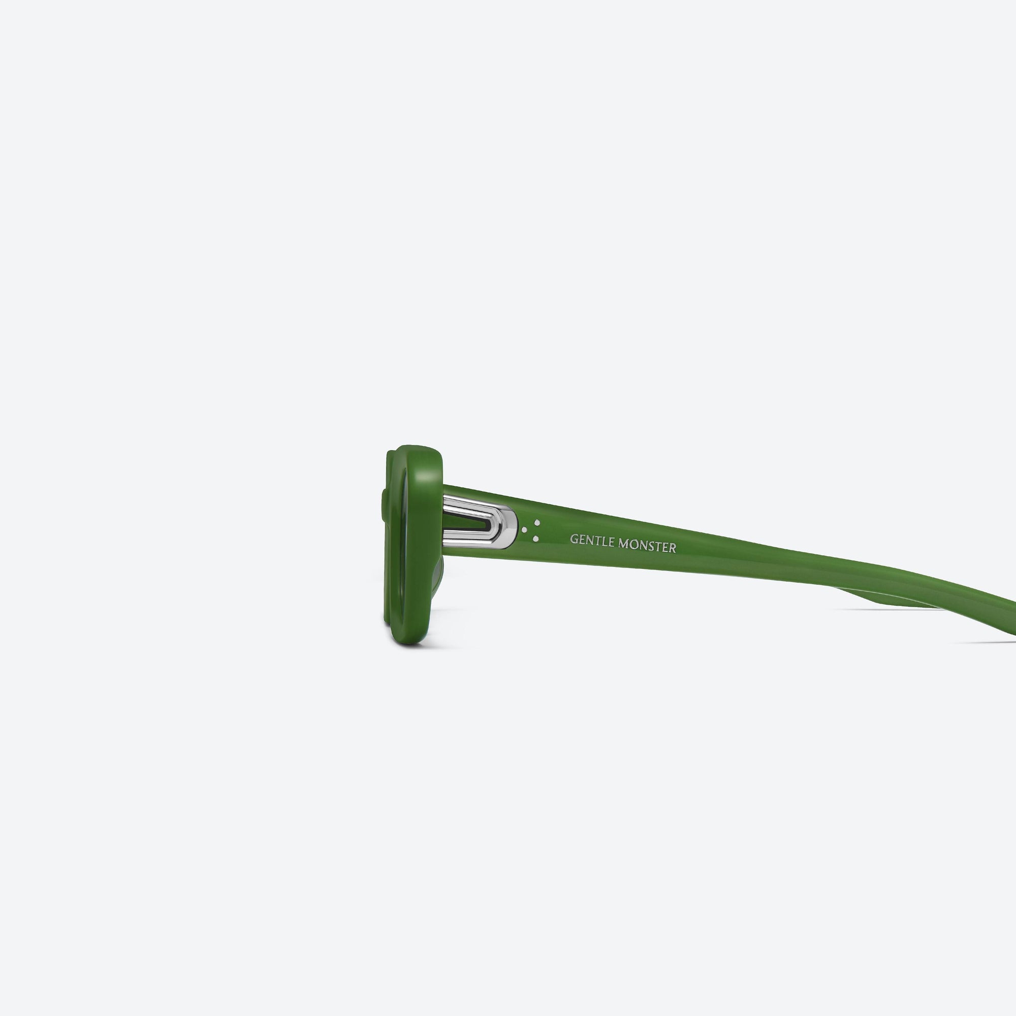 A detailed left view of Gentle Monster Melrose GR7 Green Acetate framed Square sunglasses.