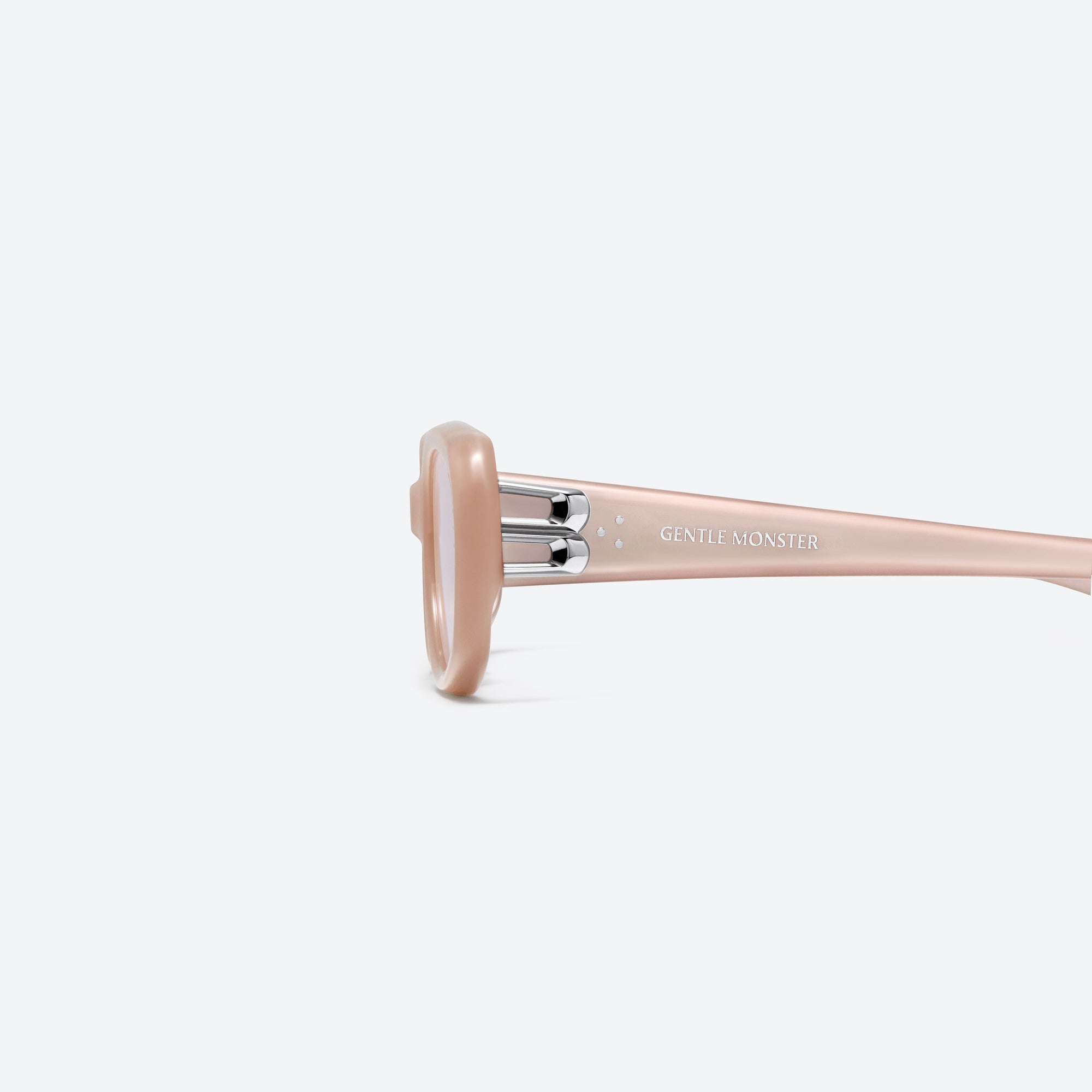 A detailed left view of Gentle Monster Ninishe PC15 Pink Acetate framed Oval sunglasses.