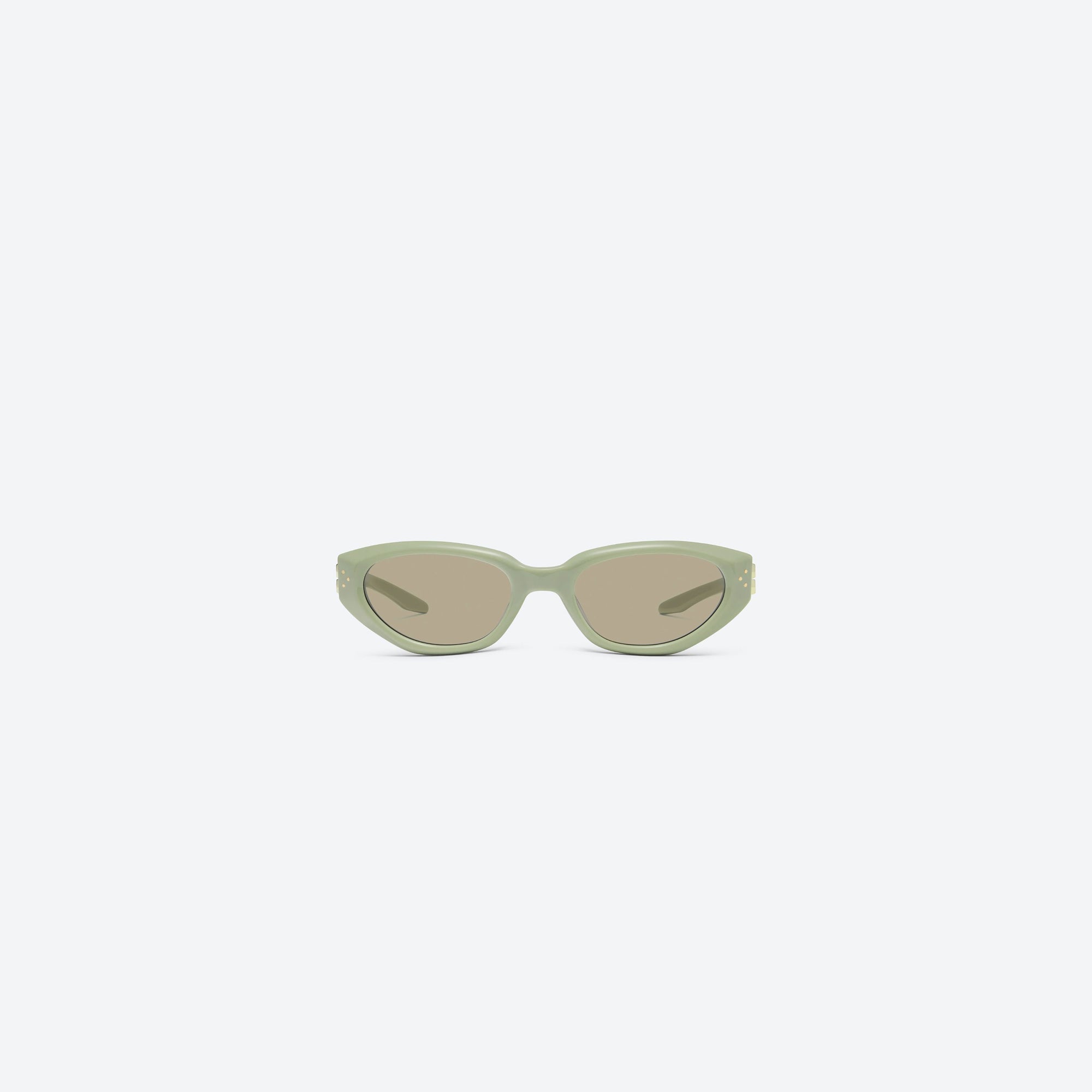 A front view of Gentle Monster Duns Gr9 Green Acetate framed Cat-eye sunglasses.