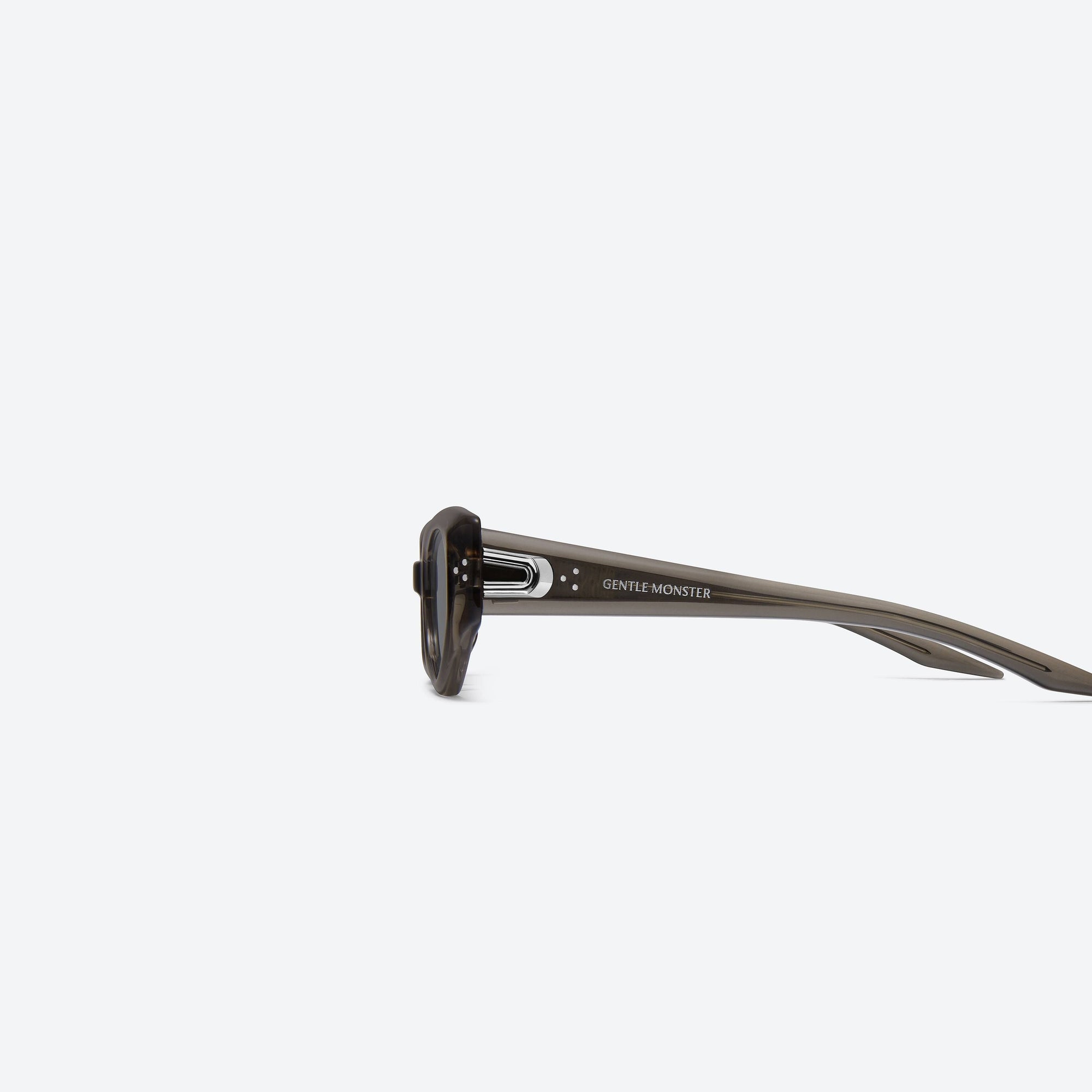A detailed left view of Gentle Monster Devon BRC17 Brown Acetate framed Cat-eye sunglasses.