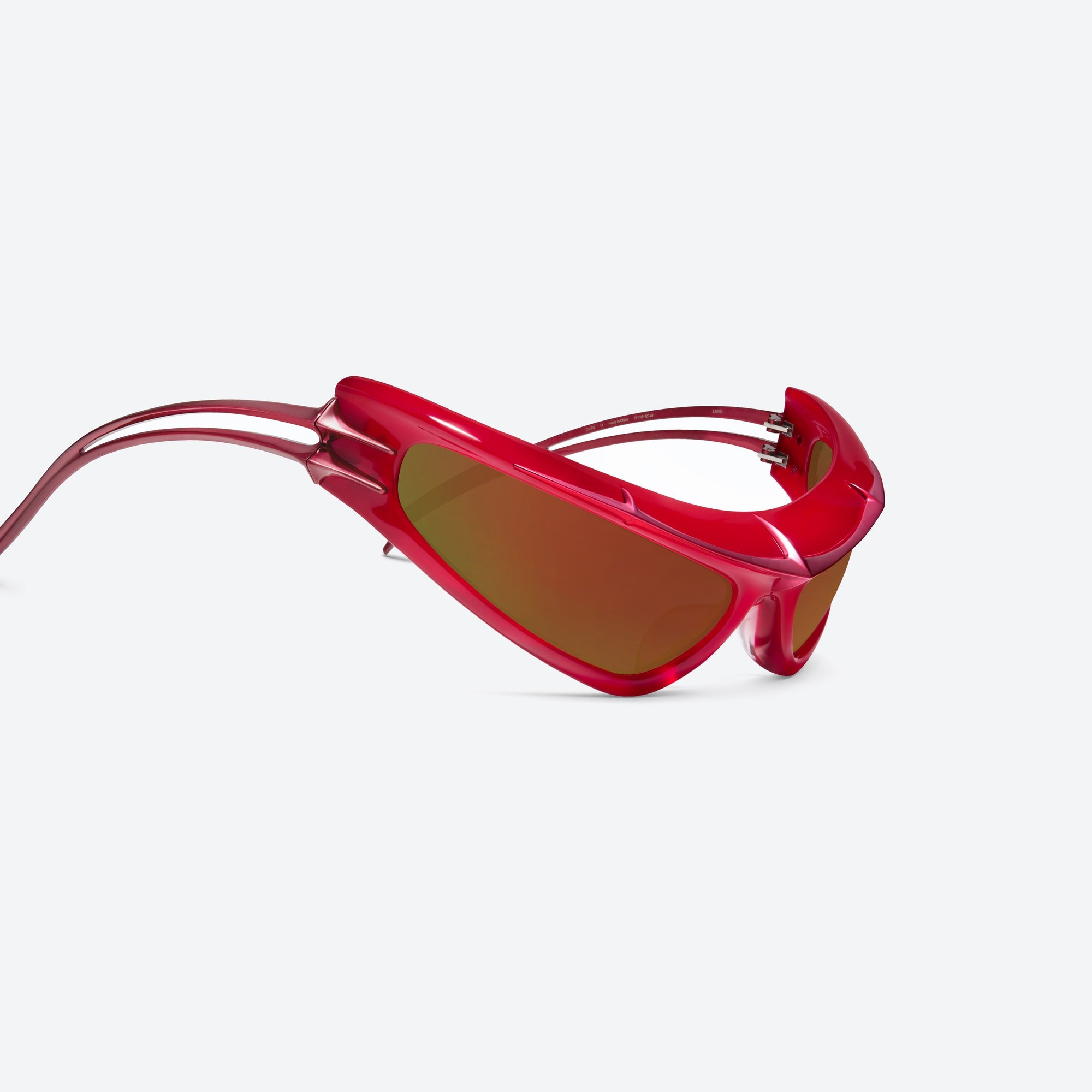 45-degree detailed view of Gentle Monster T2000 R6 Red Mixed framed Wraparound sunglasses.
