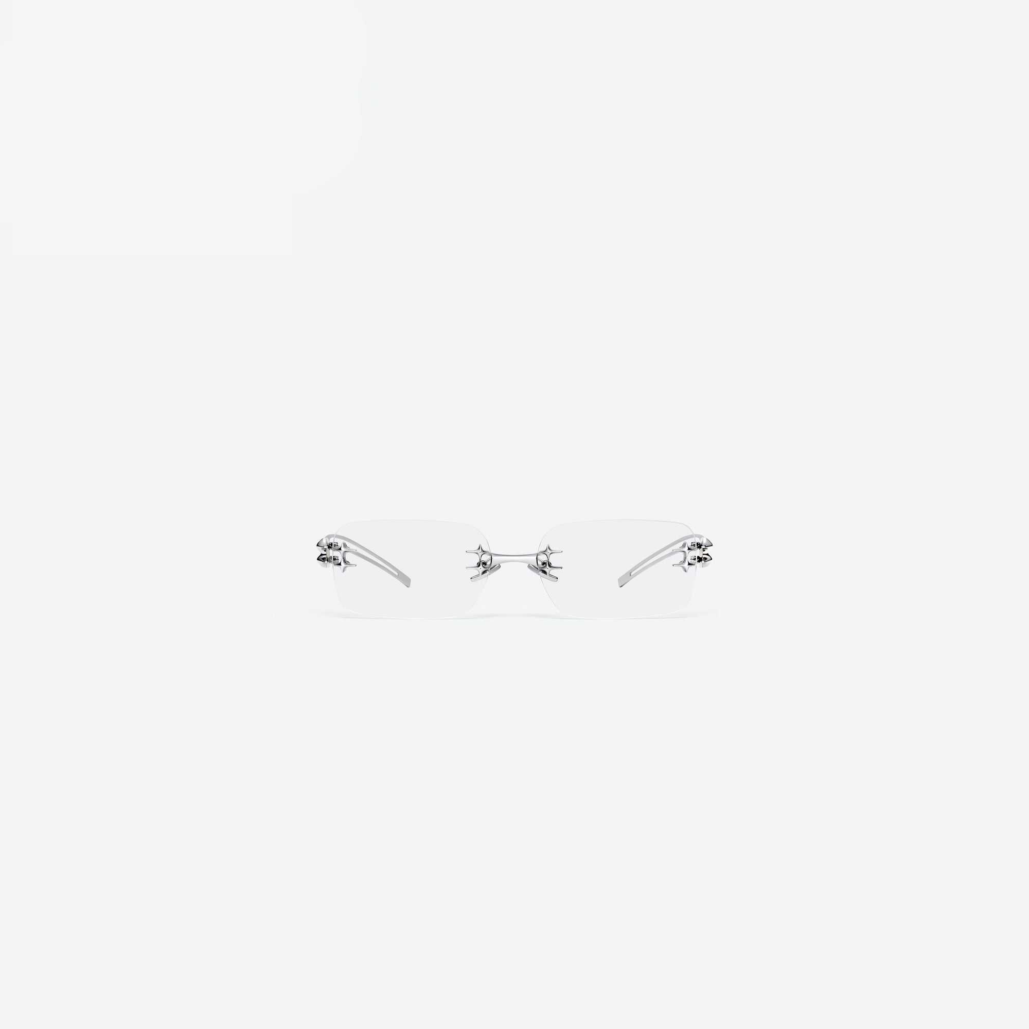 A front view of Gentle Monster Tetra 02 Silver Metal framed Square sunglasses.