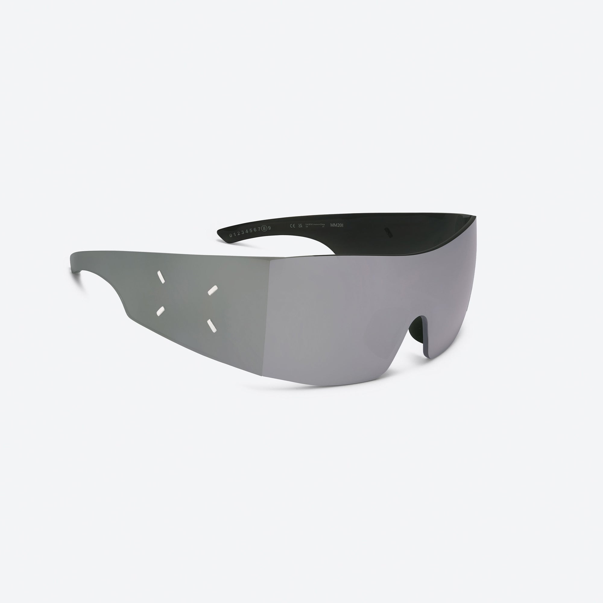 45-degree detailed view of Gentle Monster Maison Margiela - MM201 MSV1 Silver Nylon framed Wraparound sunglasses.