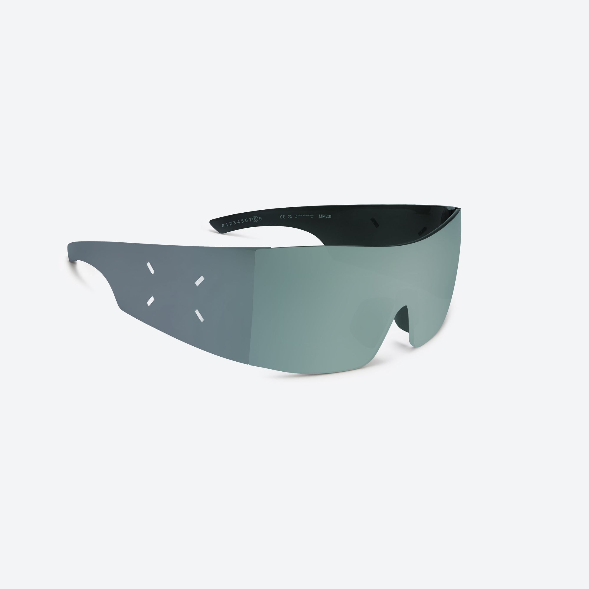 45-degree detailed view of Gentle Monster Maison Margiela - MM201 MGR1 Green Nylon framed Wraparound sunglasses.