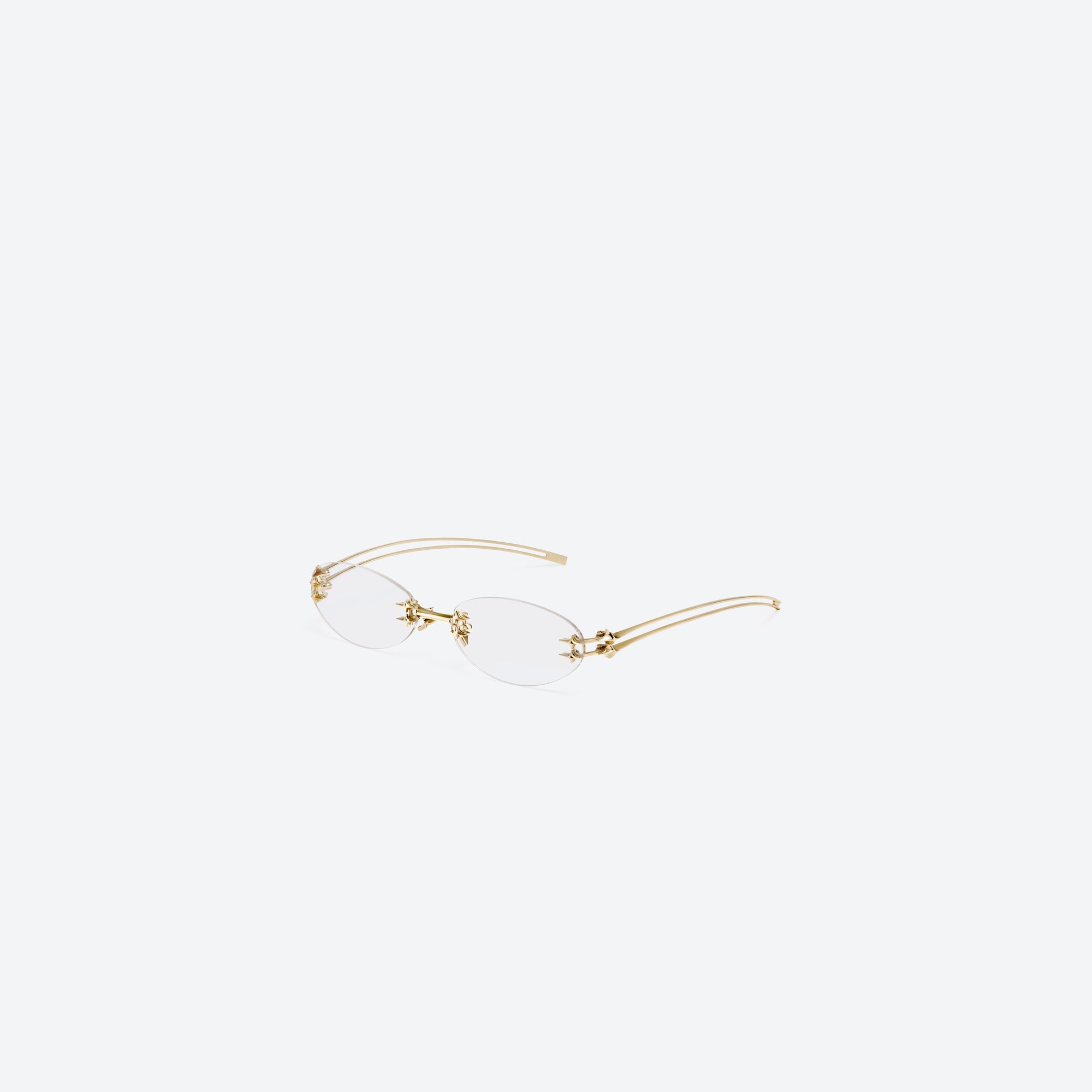 45-degree view of Gentle Monster Node 030 Gold Metal framed Oval sunglasses.