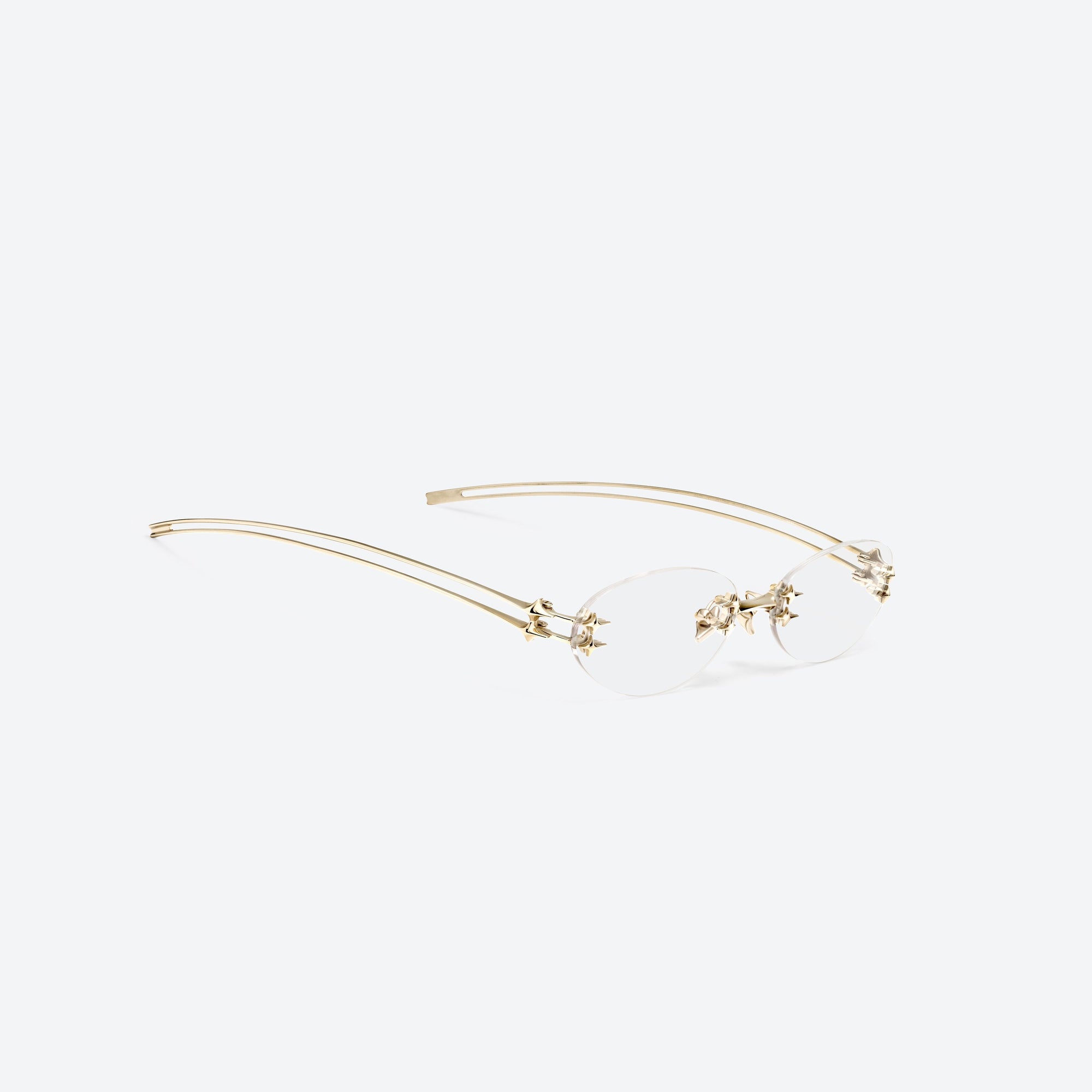 45-degree detailed view of Gentle Monster Node 030 Gold Metal framed Oval sunglasses.