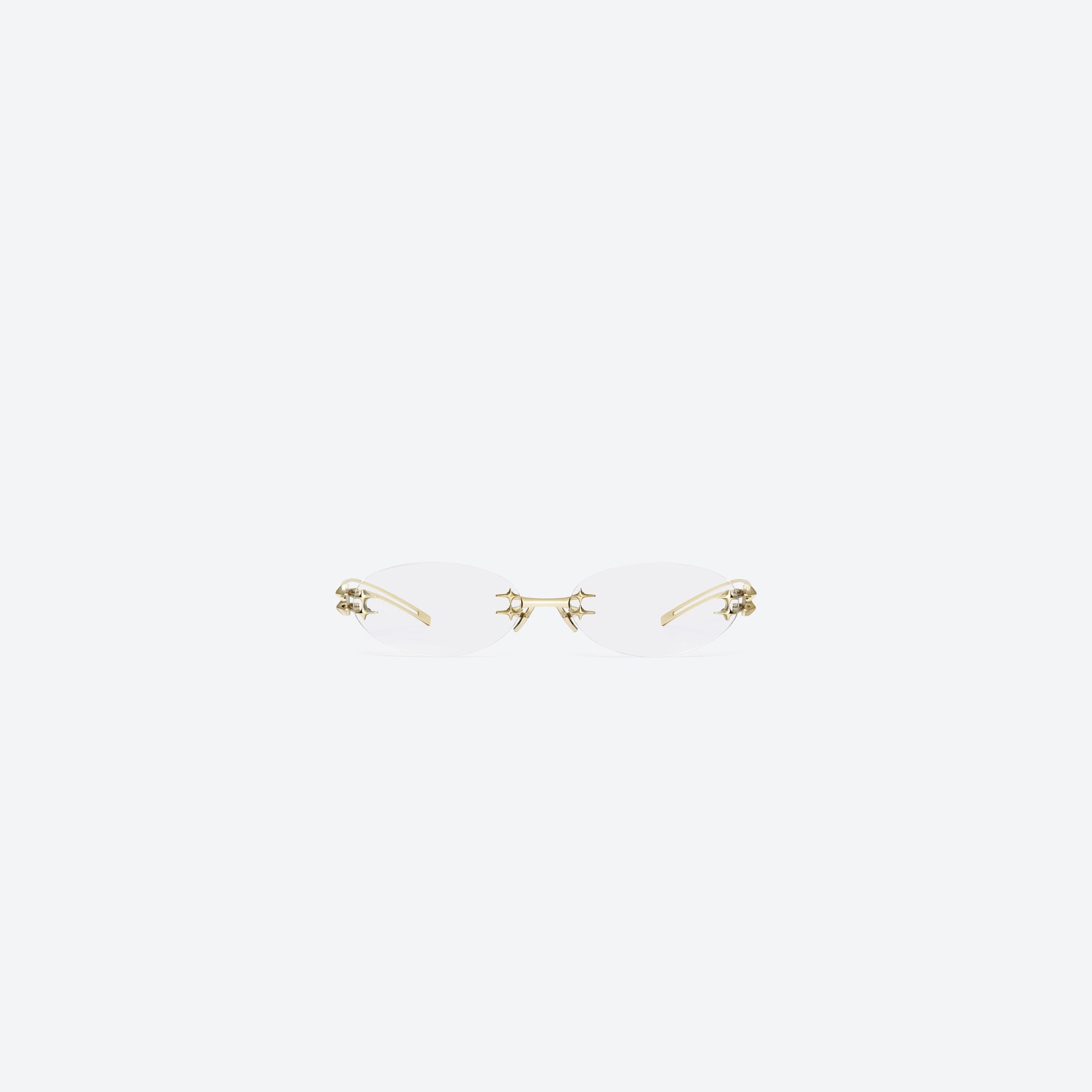 A front view of Gentle Monster Node 030 Gold Metal framed Oval sunglasses.
