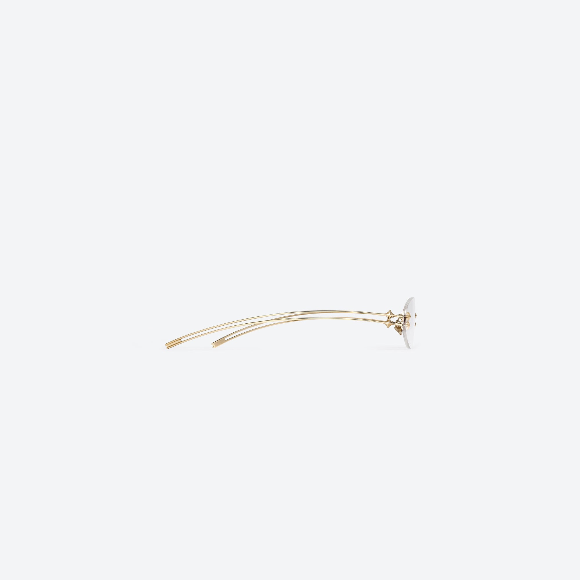 A detailed right view of Gentle Monster Node 030 Gold Metal framed Oval sunglasses.