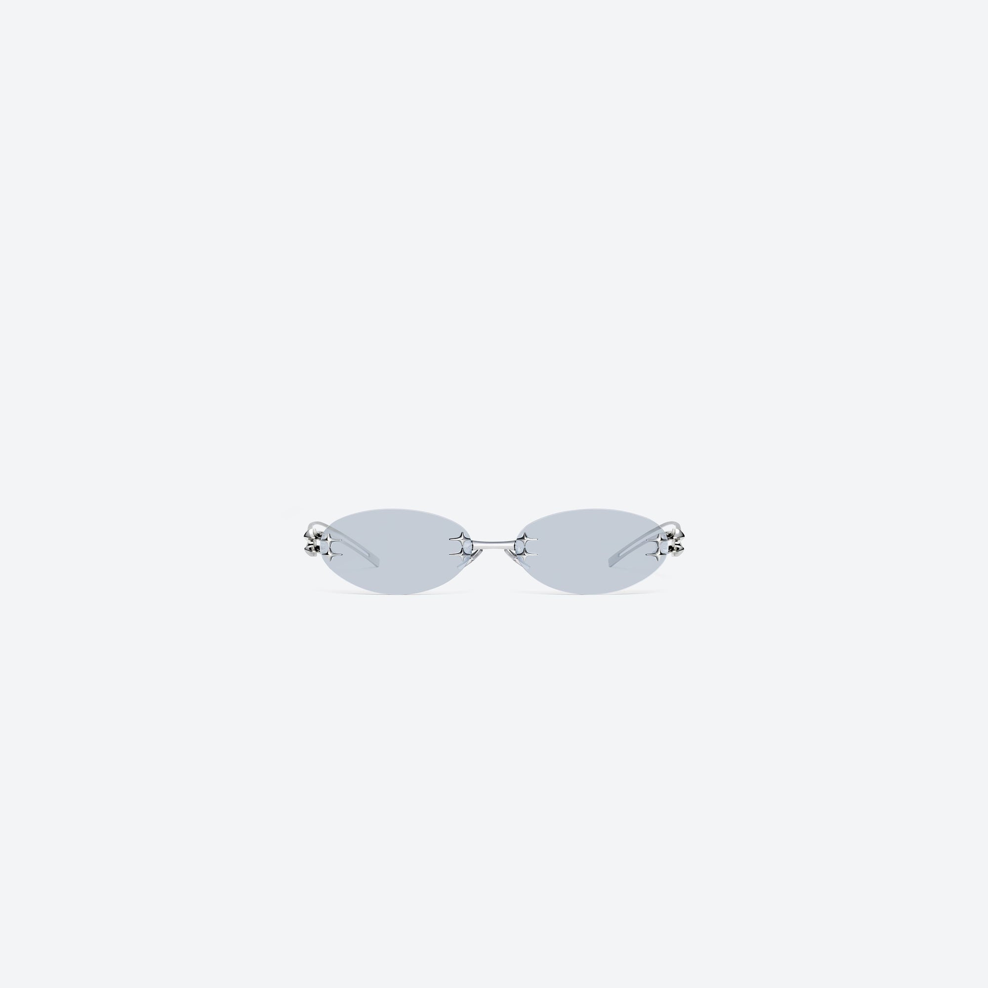 A front view of Gentle Monster Node 02 Silver Metal framed Oval sunglasses.