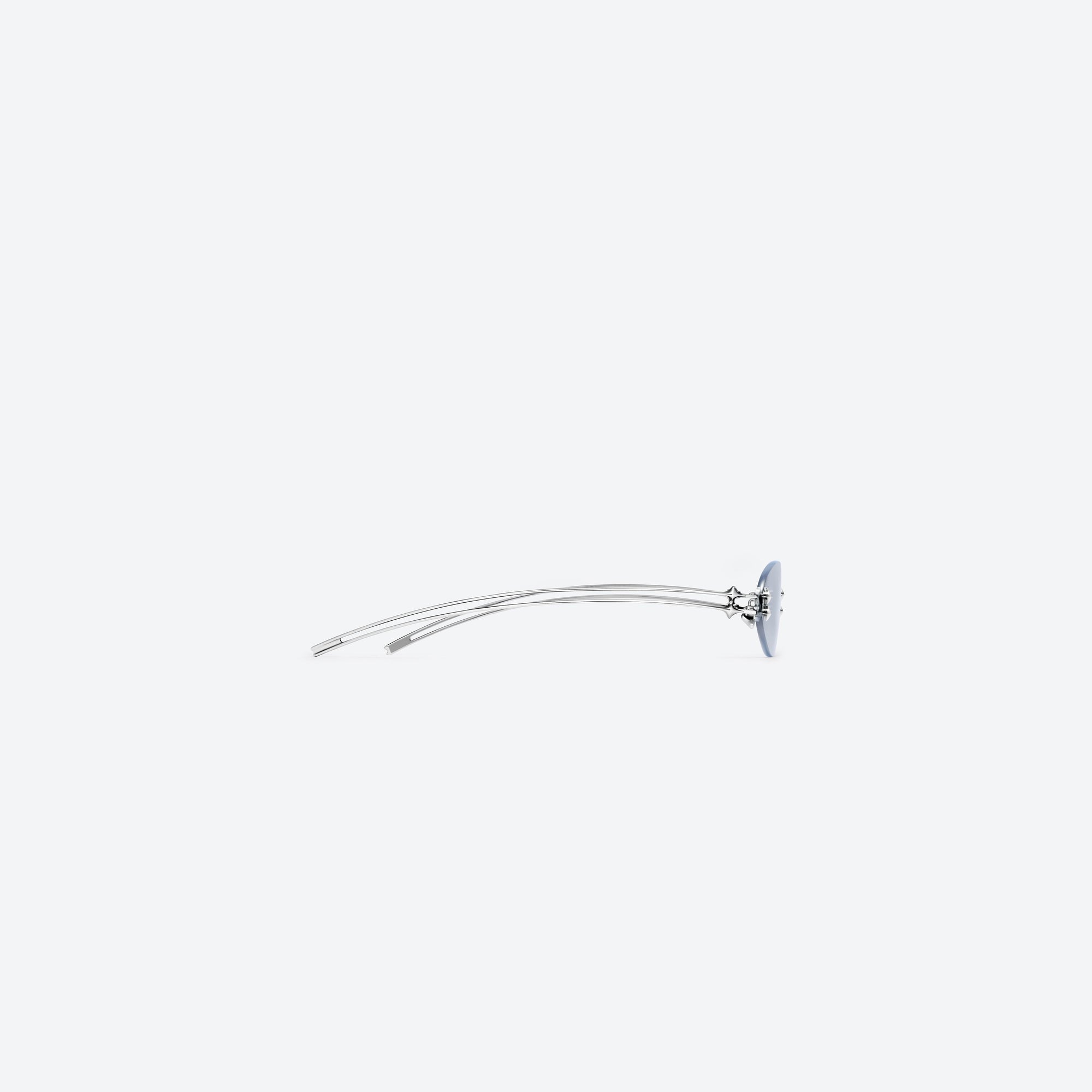 A detailed right view of Gentle Monster Node 02 Silver Metal framed Oval sunglasses.