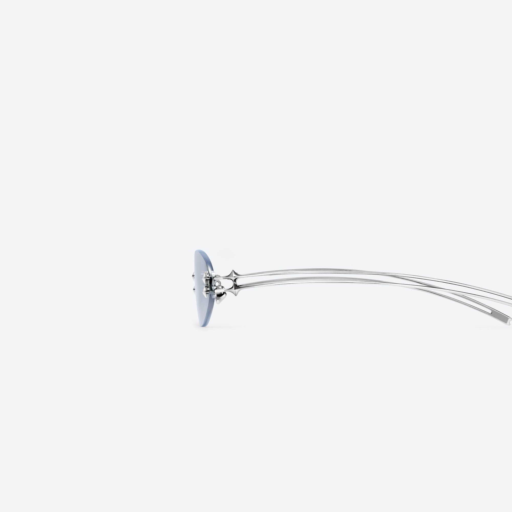 A detailed left view of Gentle Monster Node 02 Silver Metal framed Oval sunglasses.