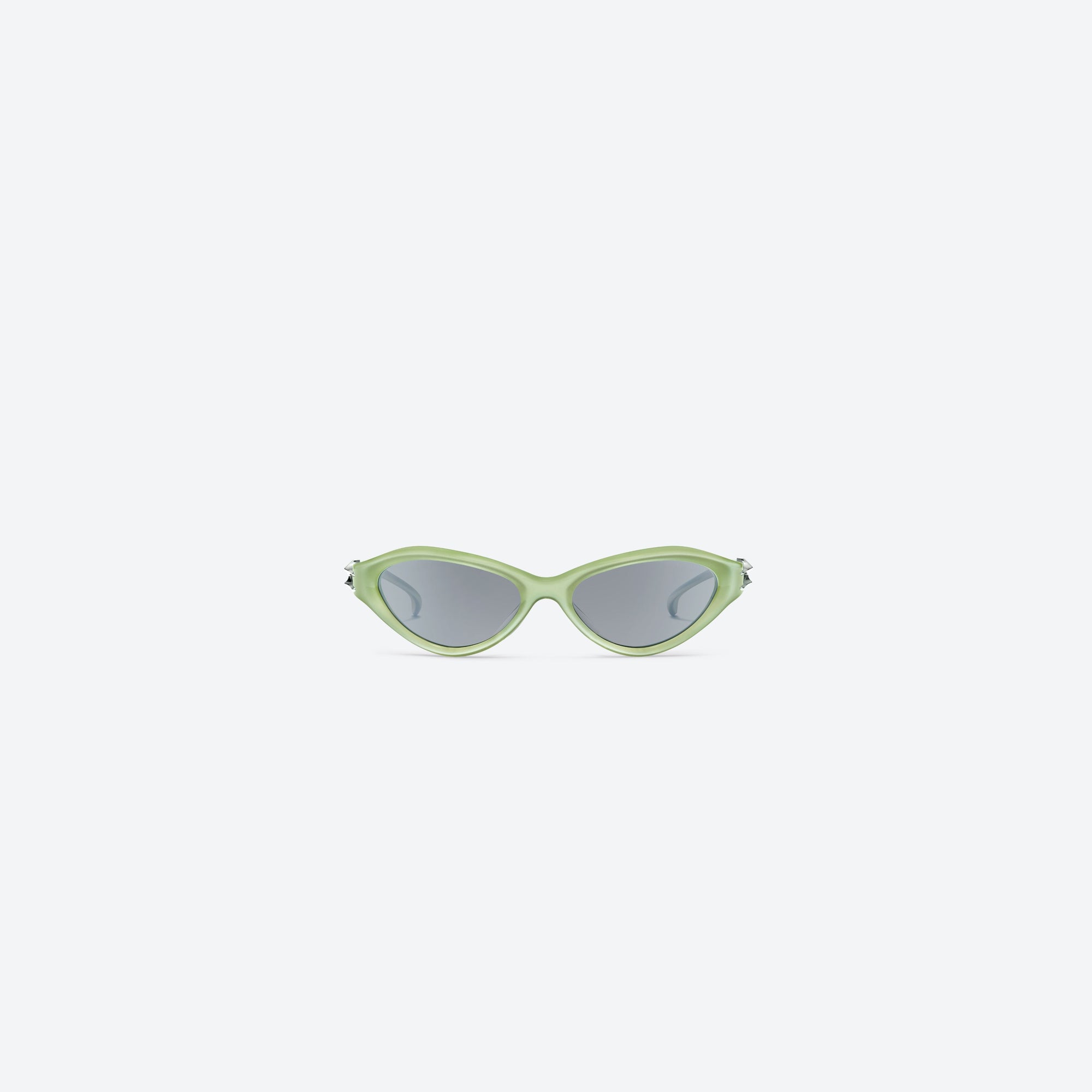 A front view of Gentle Monster Sequence GRC6 Green Mixed framed Wraparound sunglasses.