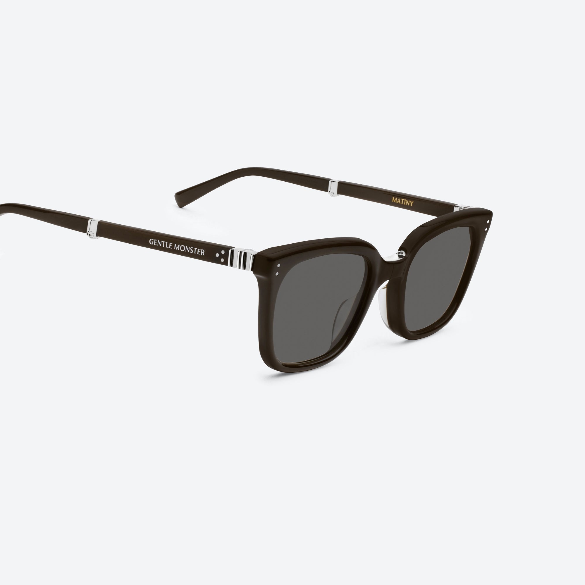 45-degree detailed view of Gentle Monster Matiny BR3 Brown Acetate framed Square sunglasses.