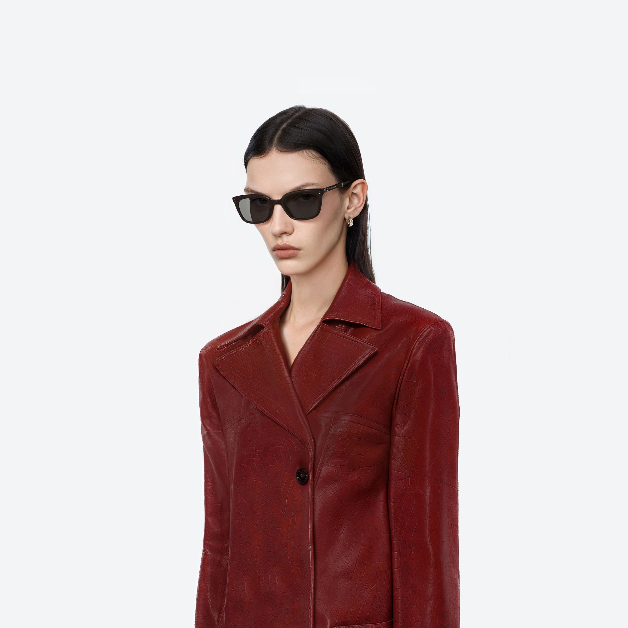 Model wearing the Matiny BR3 Brown Acetate framed Square sunglasses.