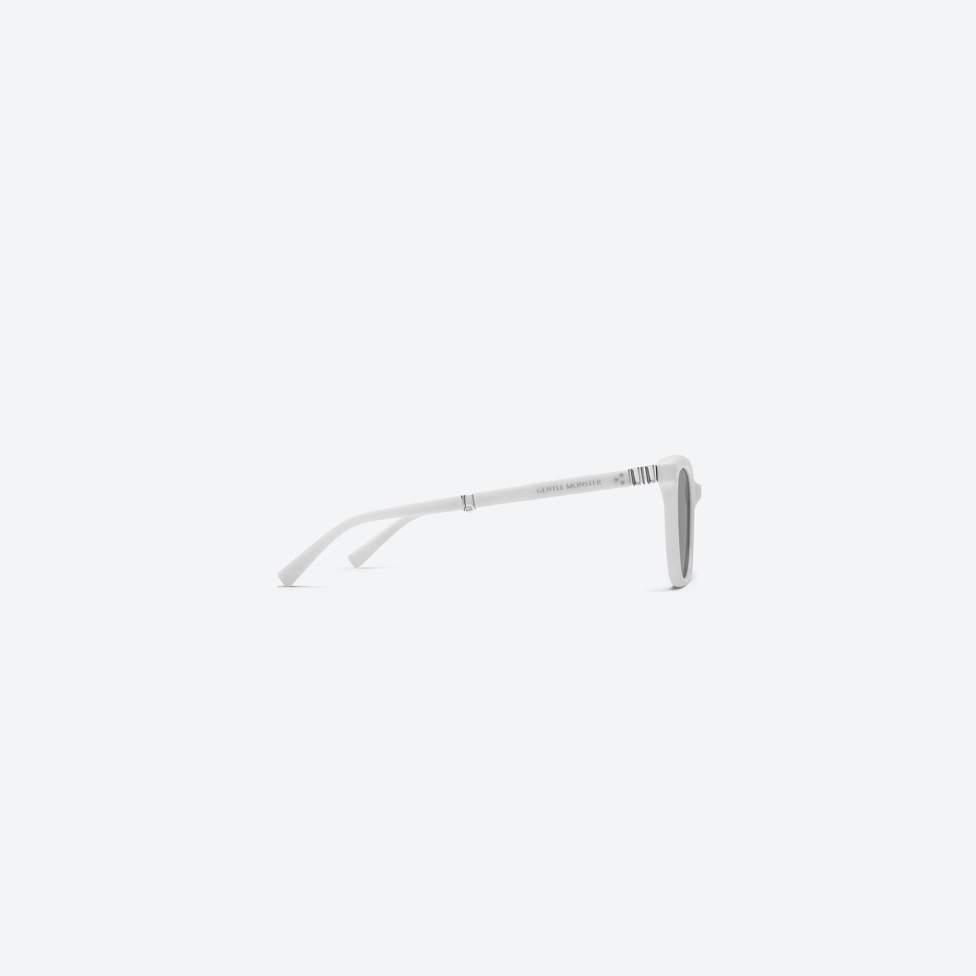 A detailed right view of Gentle Monster Matiny W2 White Acetate framed Square sunglasses.