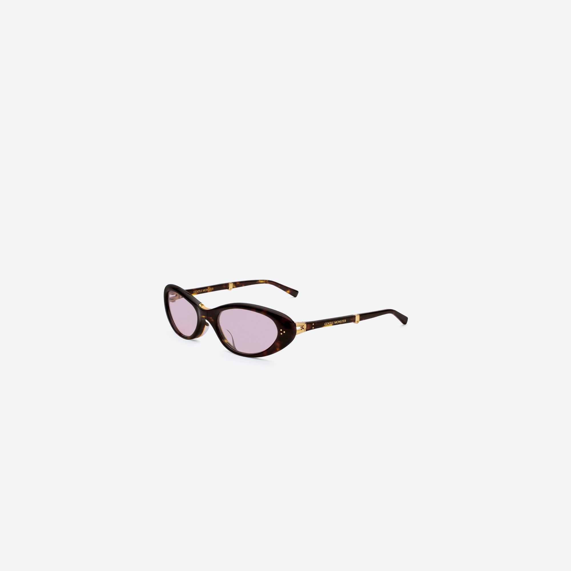 45-degree view of Gentle Monster Lolang T1 Tortoise Acetate framed Oval sunglasses.