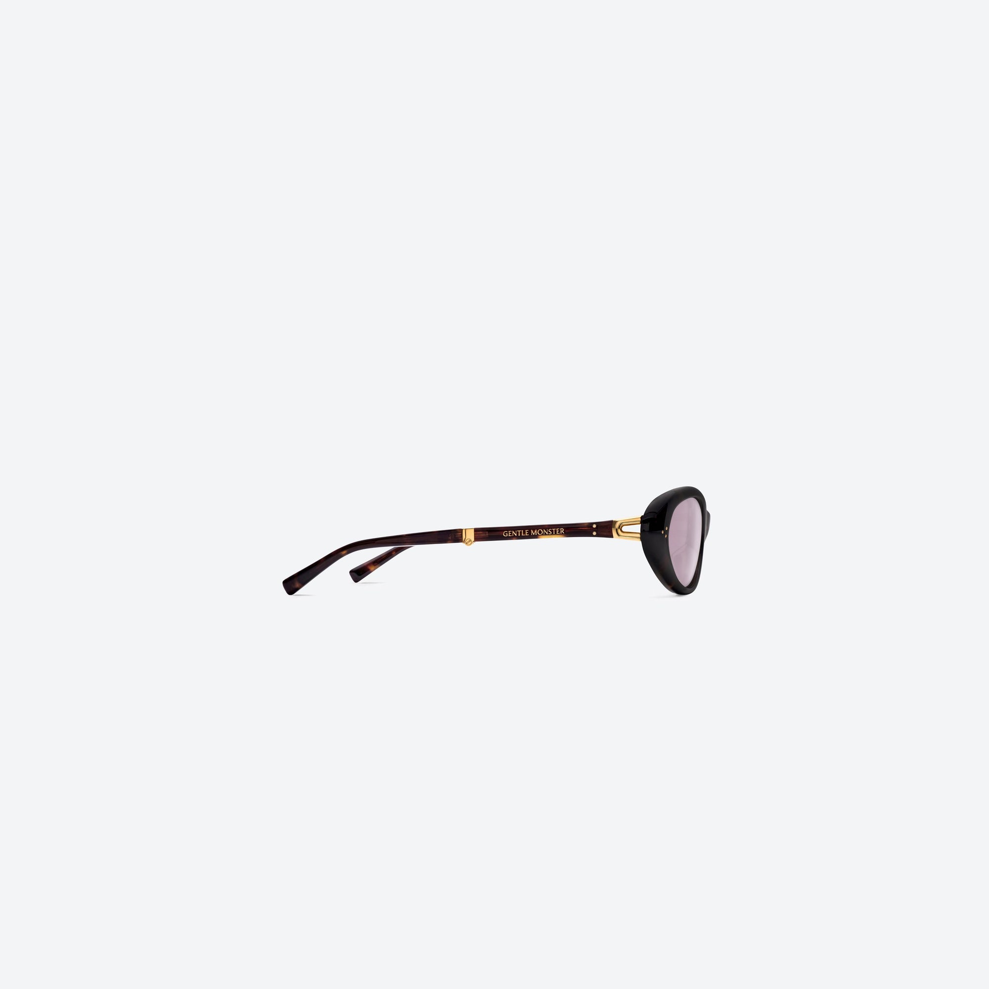 A detailed right view of Gentle Monster Lolang T1 Tortoise Acetate framed Oval sunglasses.