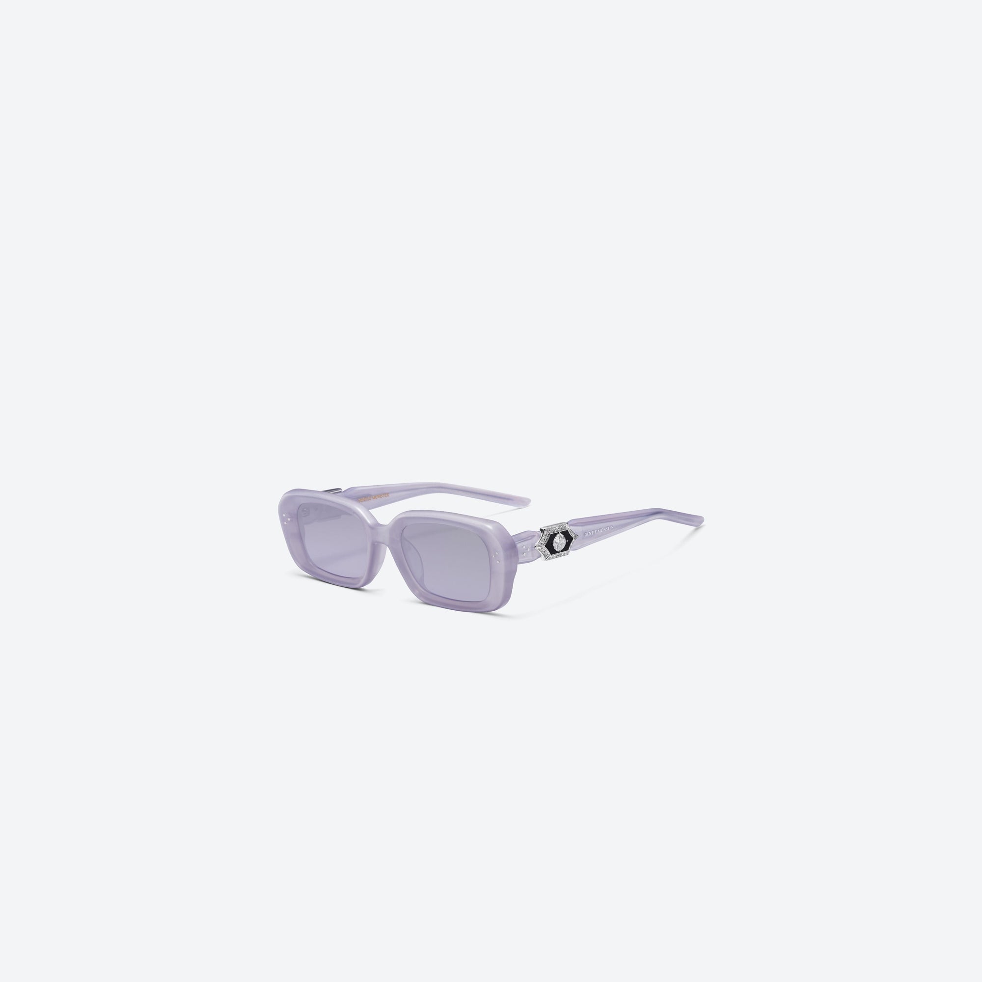 45-degree view of Gentle Monster Phantom VC7 Purple Acetate framed Square sunglasses.