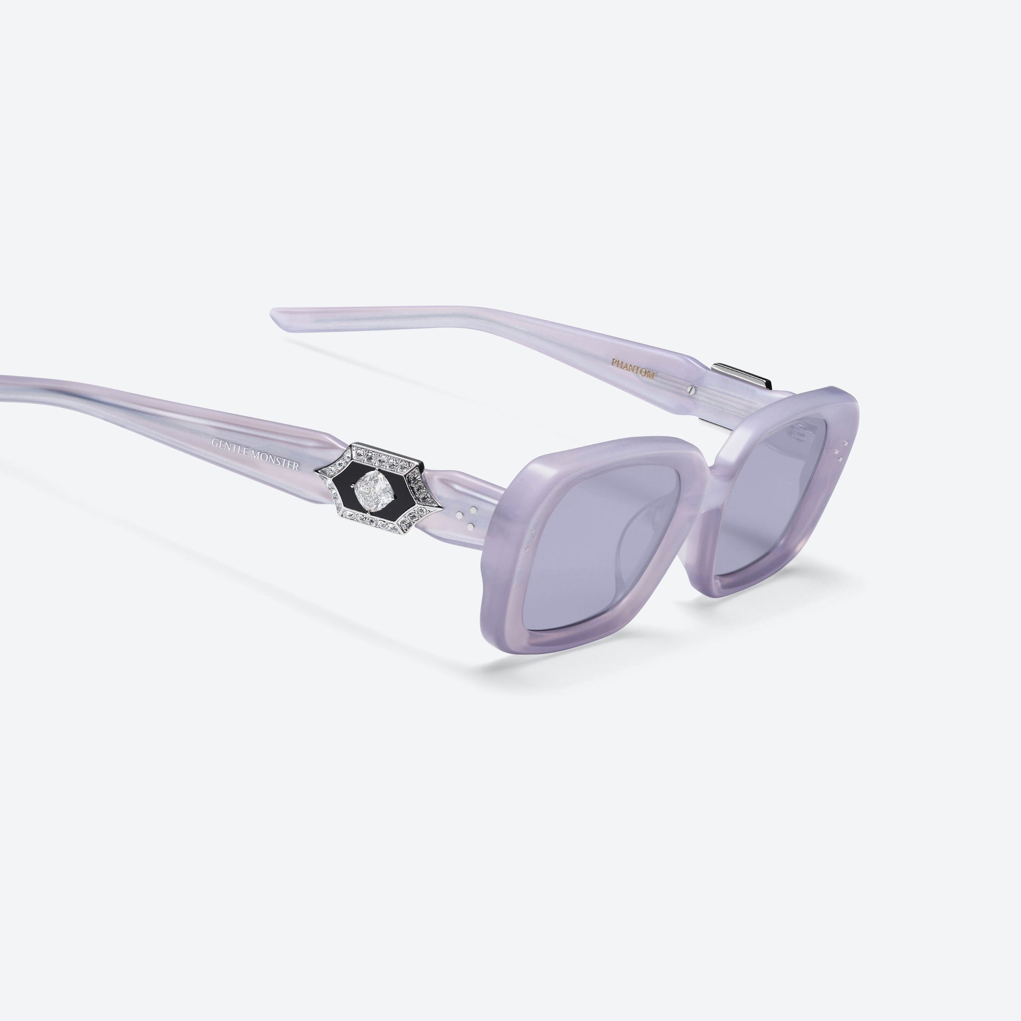 45-degree detailed view of Gentle Monster Phantom VC7 Purple Acetate framed Square sunglasses.