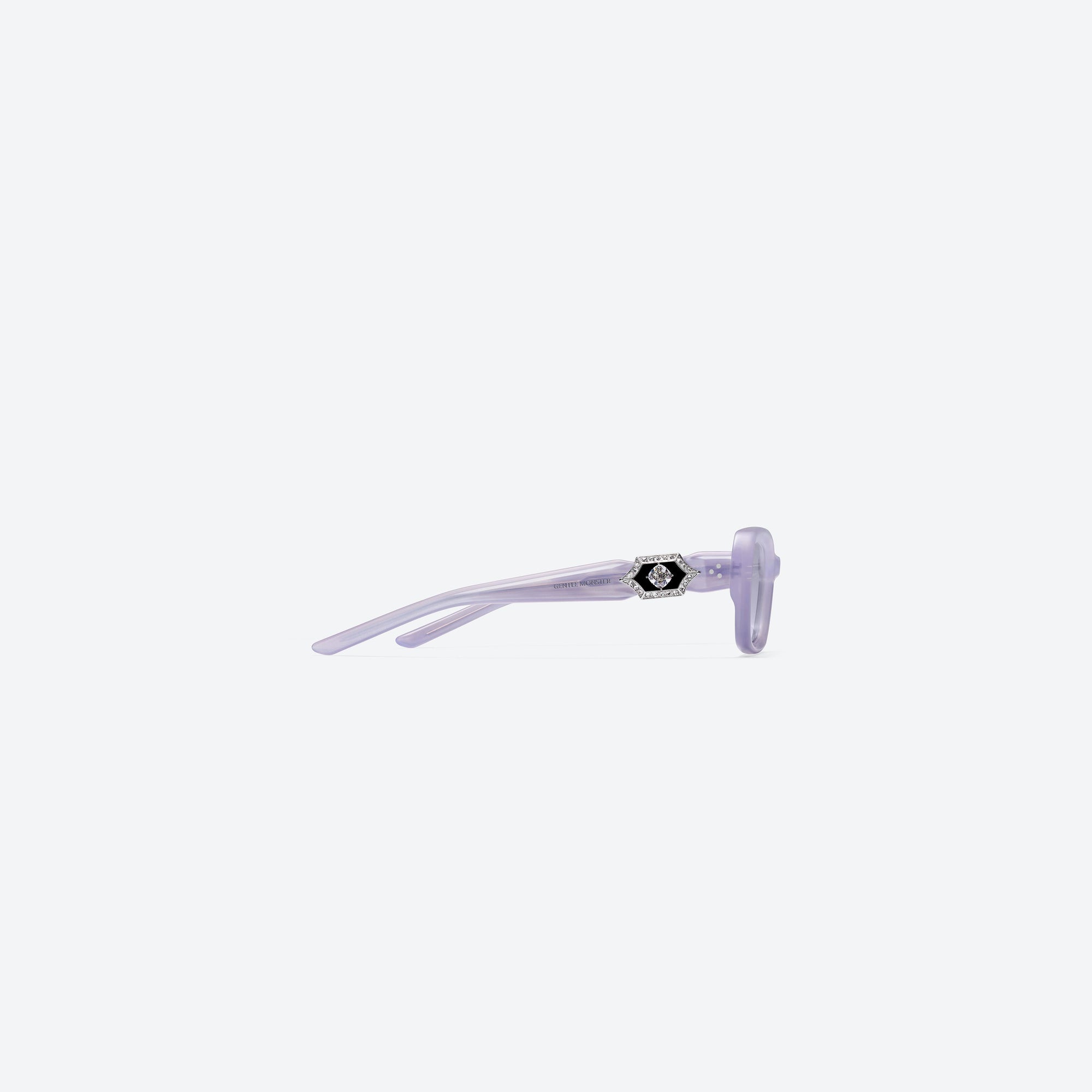 A detailed right view of Gentle Monster Phantom VC7 Purple Acetate framed Square sunglasses.