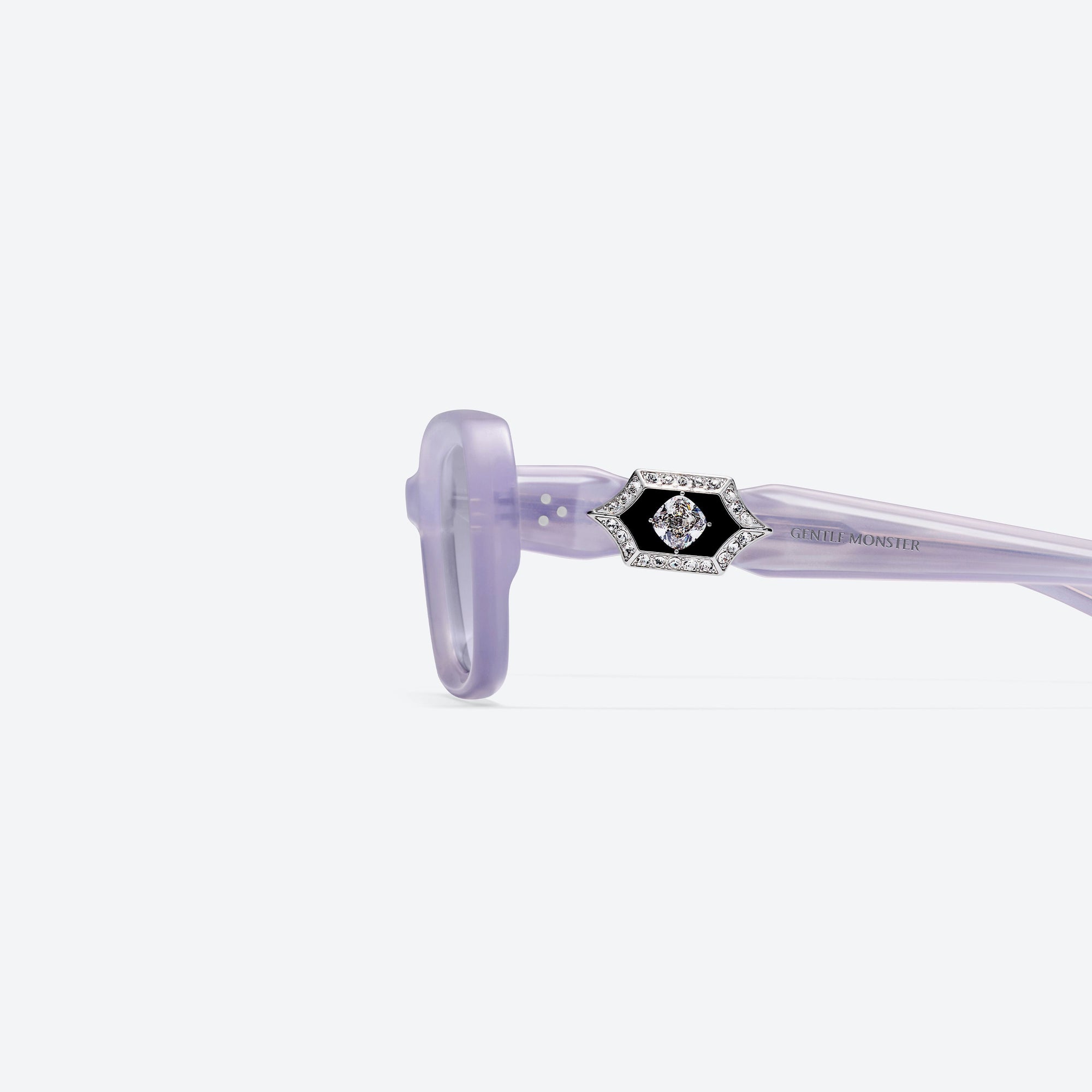 A detailed left view of Gentle Monster Phantom VC7 Purple Acetate framed Square sunglasses.