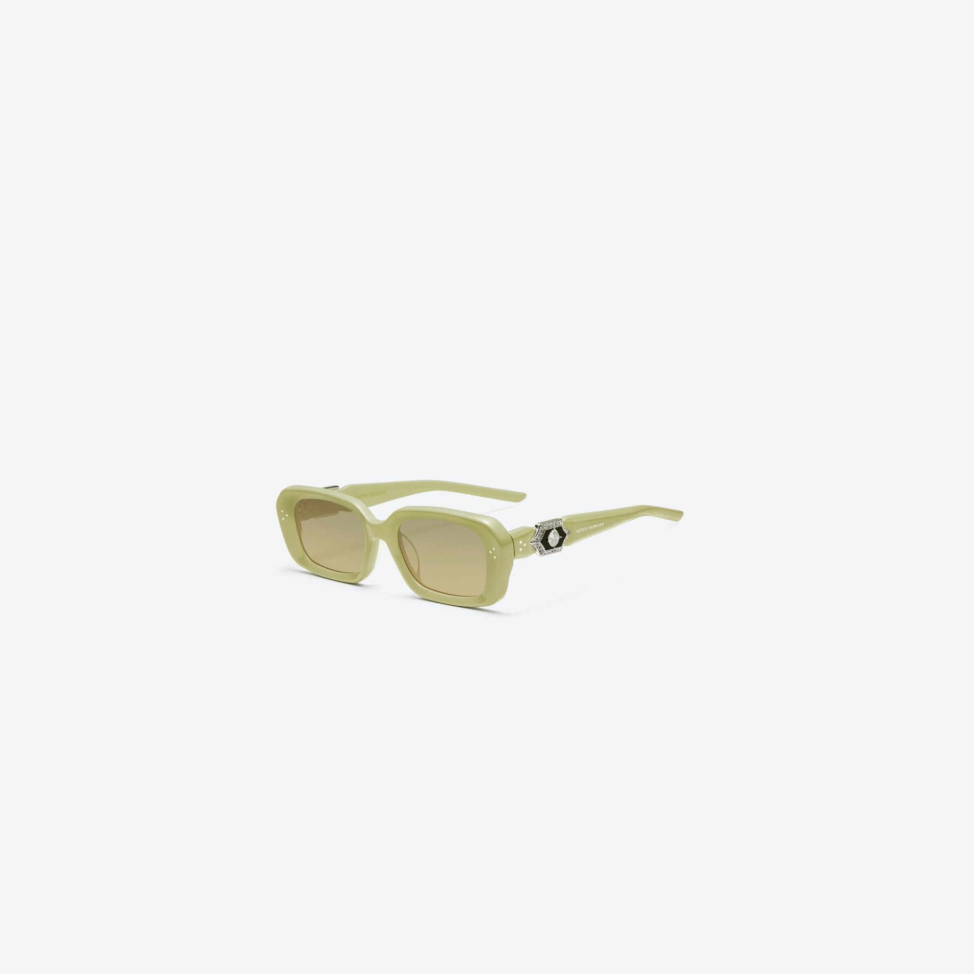 45-degree view of Gentle Monster Phantom GR9 Green Acetate framed Square sunglasses.