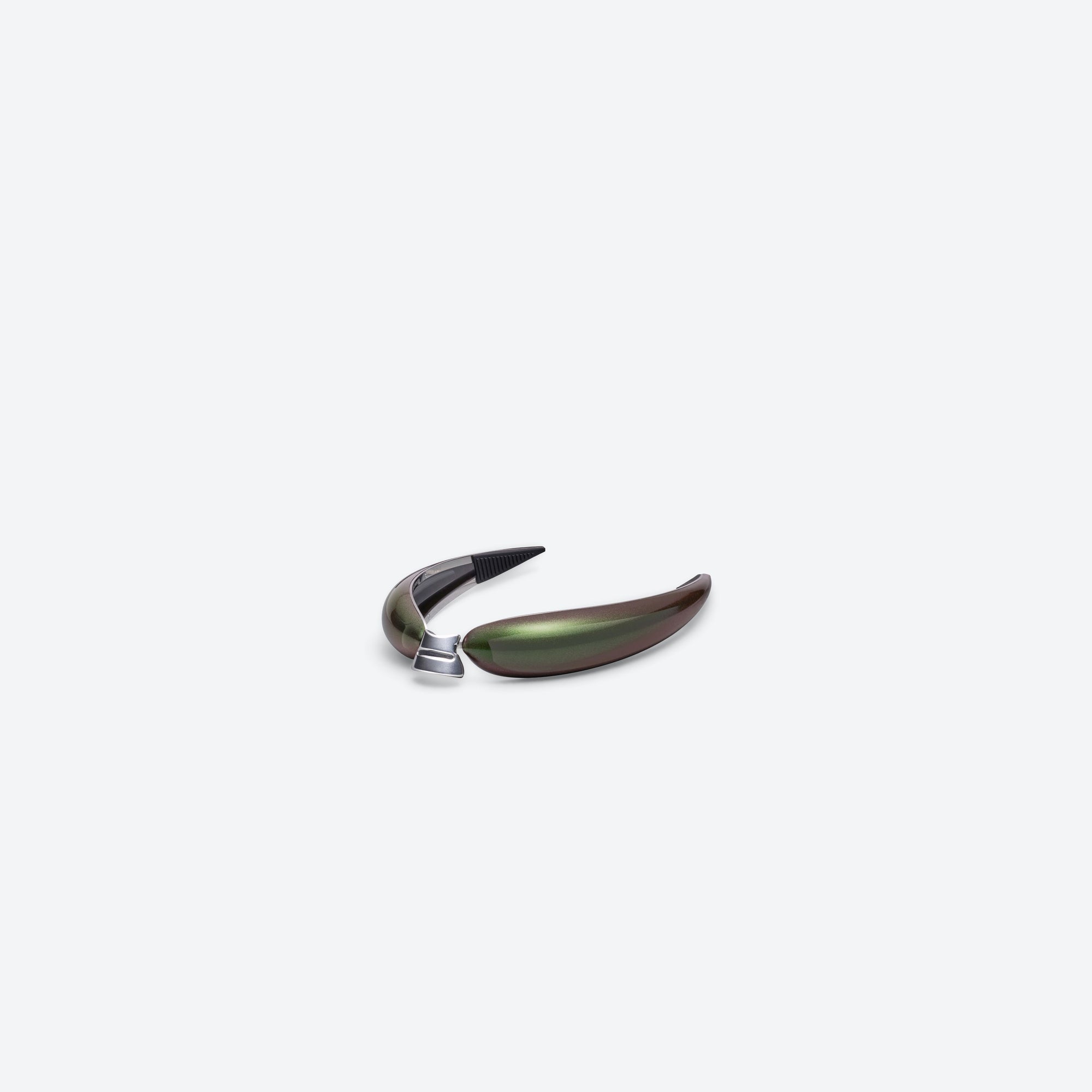 45-degree view of Gentle Monster Siguer 02 Silver Metal framed Wraparound sunglasses.