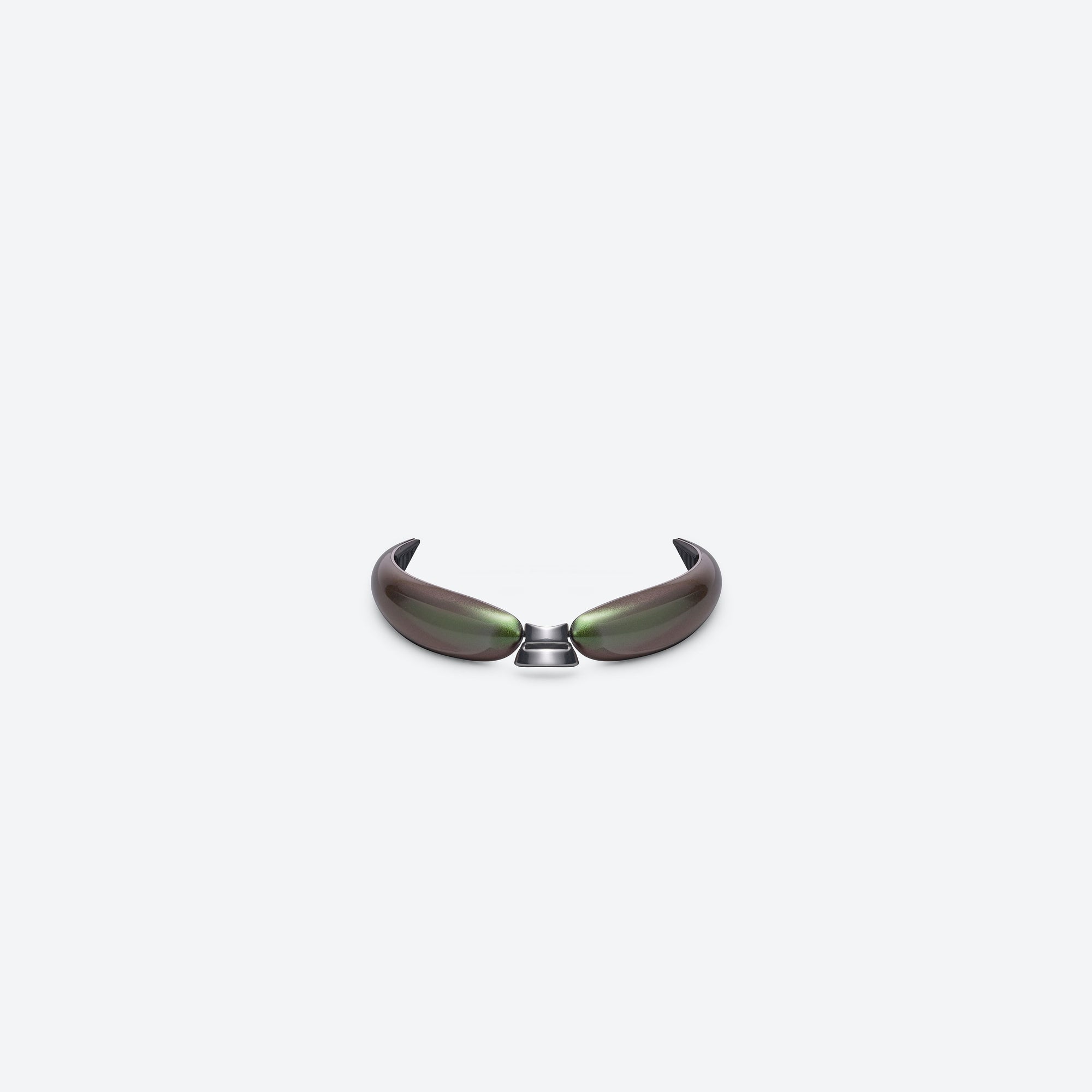 A front view of Gentle Monster Siguer 02 Silver Metal framed Wraparound sunglasses.