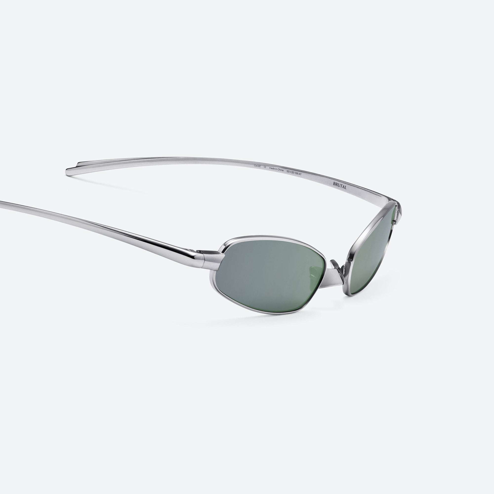 45-degree detailed view of Gentle Monster Brutal 02 Silver Metal framed Square sunglasses.
