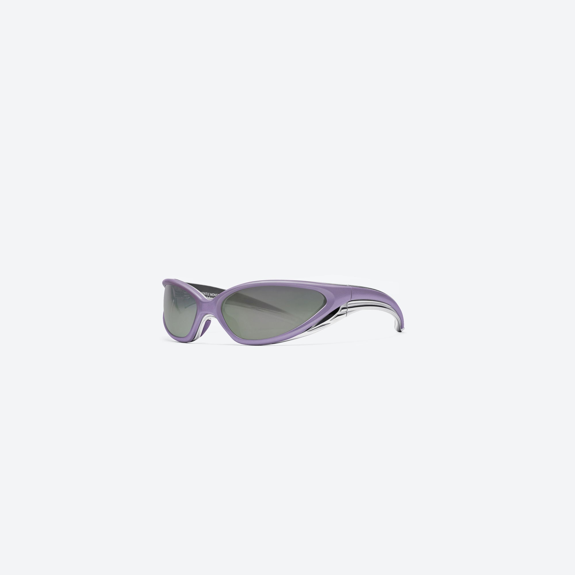 45-degree view of Gentle Monster Apex V6 Purple Nylon framed Wraparound sunglasses.