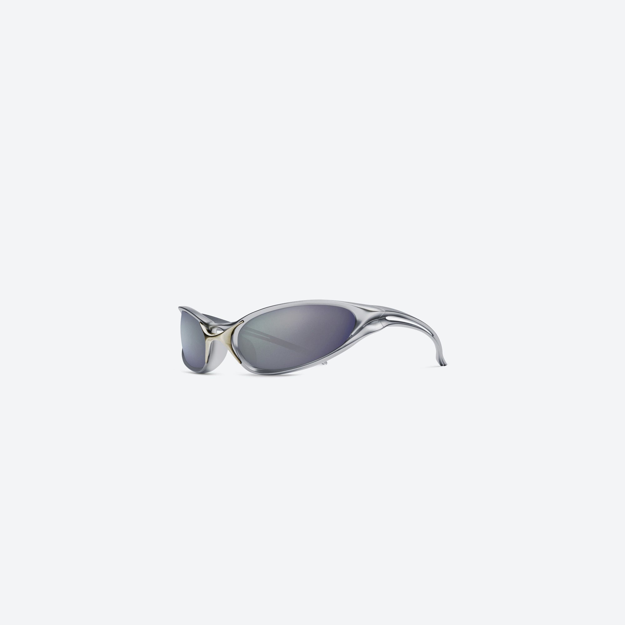 45-degree view of Gentle Monster Species MSV2 Silver Nylon framed Wraparound sunglasses.